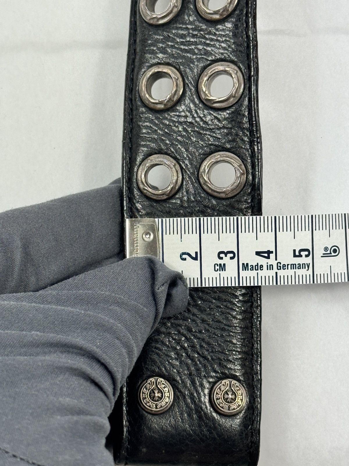 Chrome Hearts DOUBLE STUD STERLING SILVER LEATHER BELT +BUCKLE *RARE* Size 36 - 12 Thumbnail