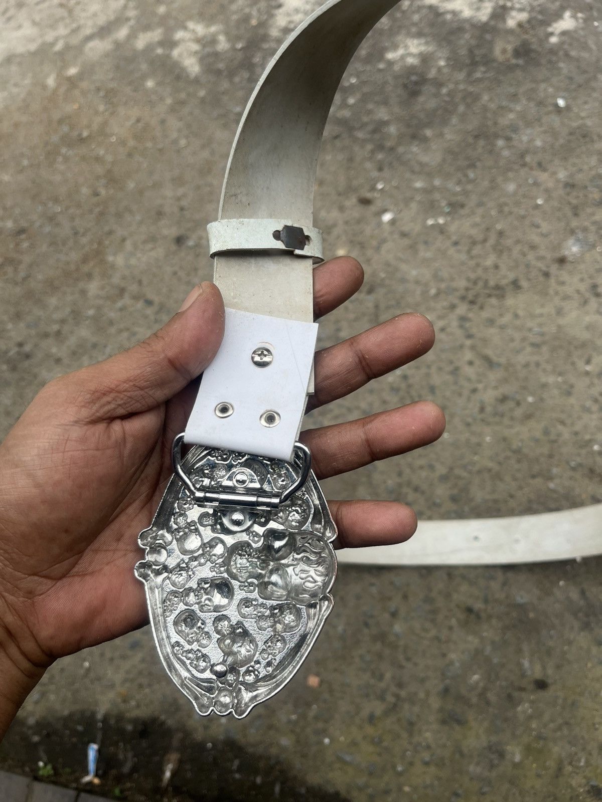 If Six Was Nine Gothic Skull Heavy Metal Buckle Belt White Size 32 - 6 Thumbnail