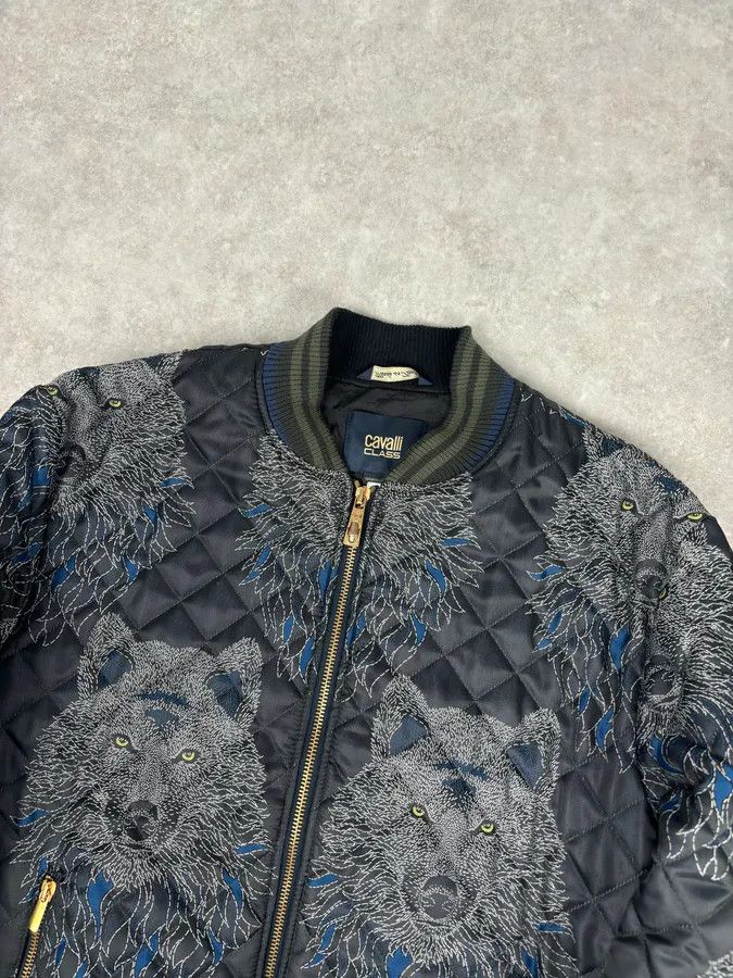 Roberto Cavalli Roberto Cavalli Black Nylon Wolf Embroidered Quilted Bomber Jacket Size US M / EU 48-50 / 2 - 4 Thumbnail