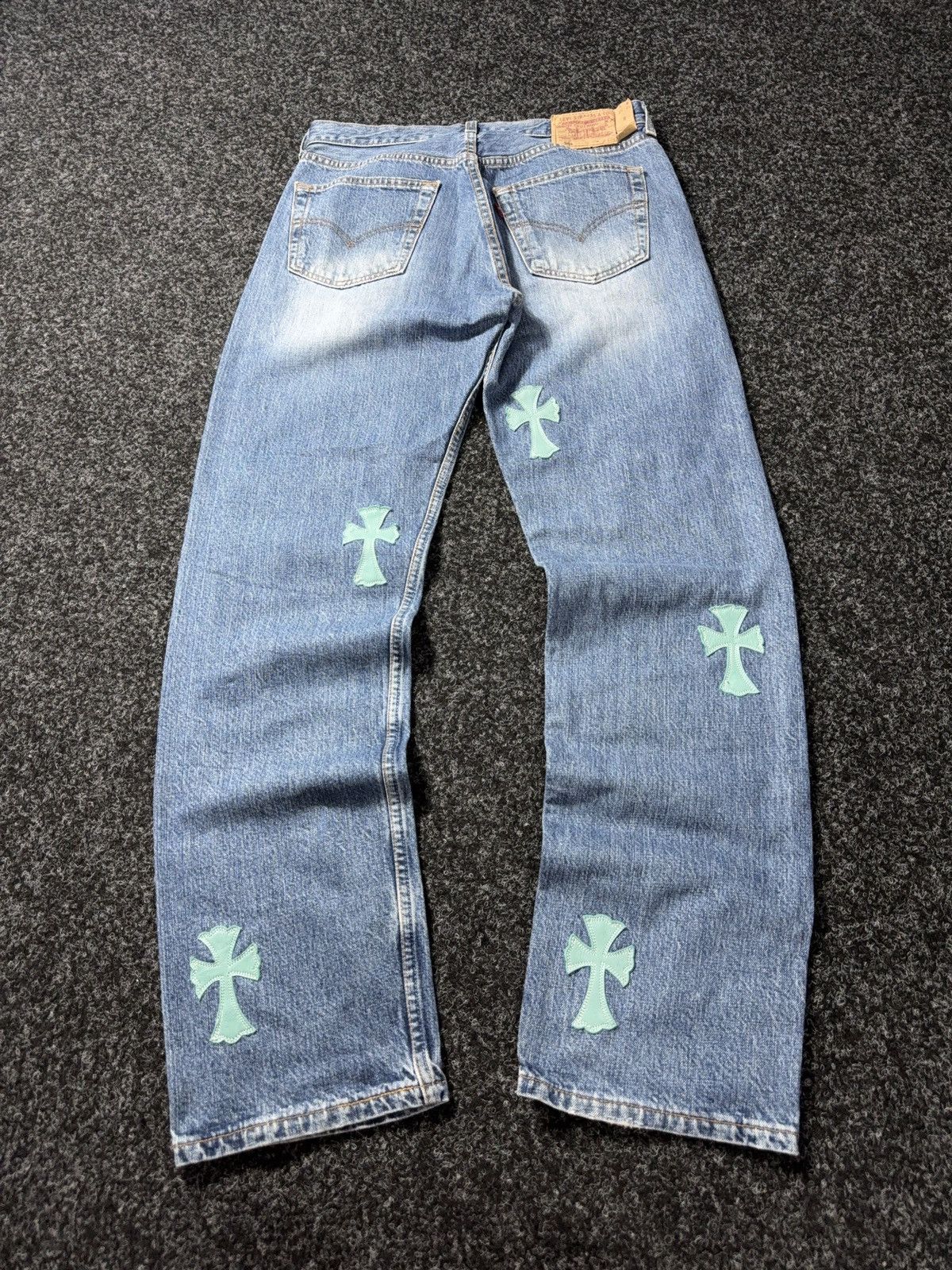 Levi's Vintage💥 90s ‼️Custom Chrome Hearts Style Cross Denim Jeans Size US 32 / EU 48 - 12 Thumbnail