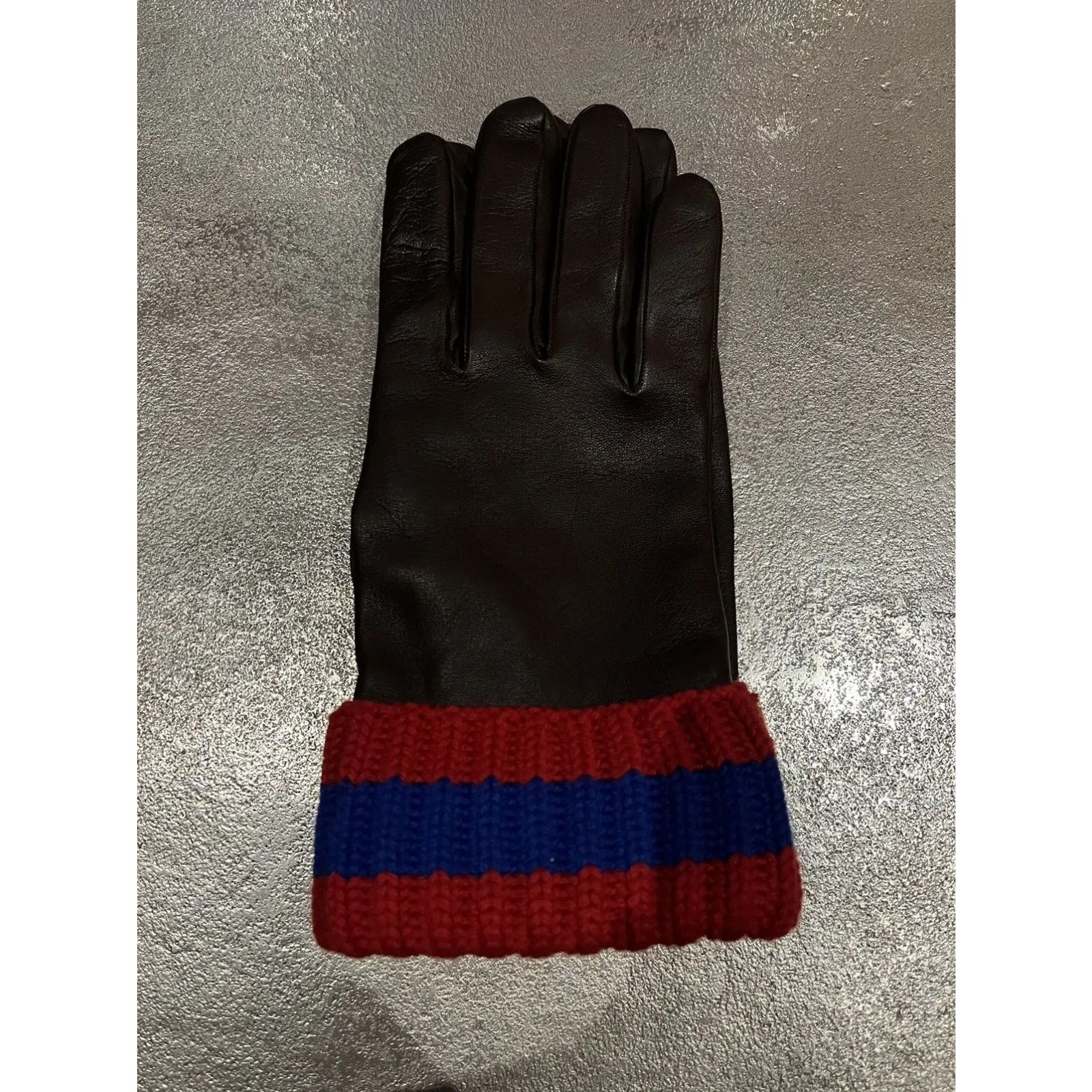 Gucci o1rshd1 Q:4 / 8/S Leather & Cashmere Cuff Gloves in Brown Size ONE SIZE - 7 Thumbnail