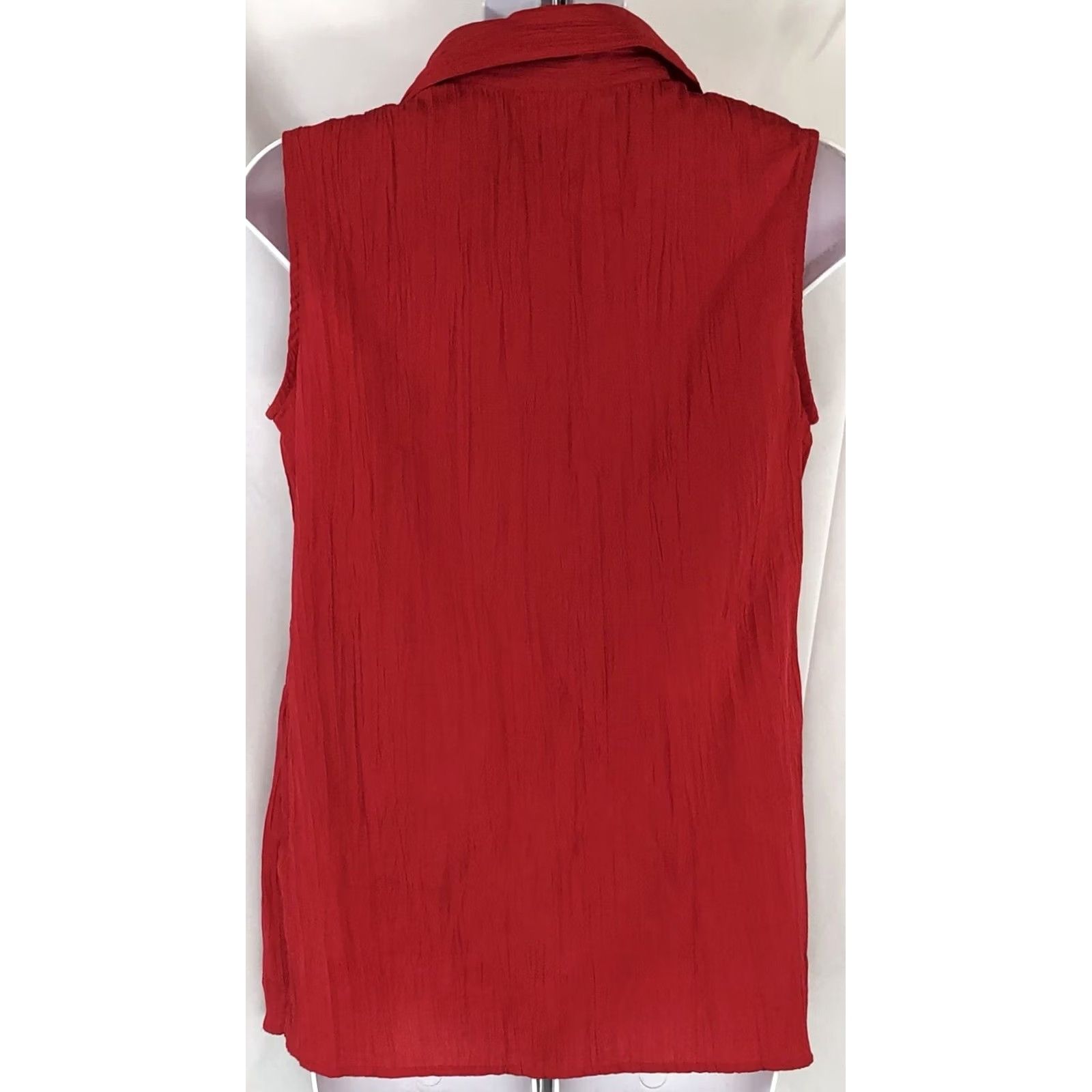 Vintage White Stag Shirt Womens S Red ButtonUp Collar Sleeveless Crepe Top Classic Office Capsule Size S / US 4 / IT 40 - 3 Thumbnail