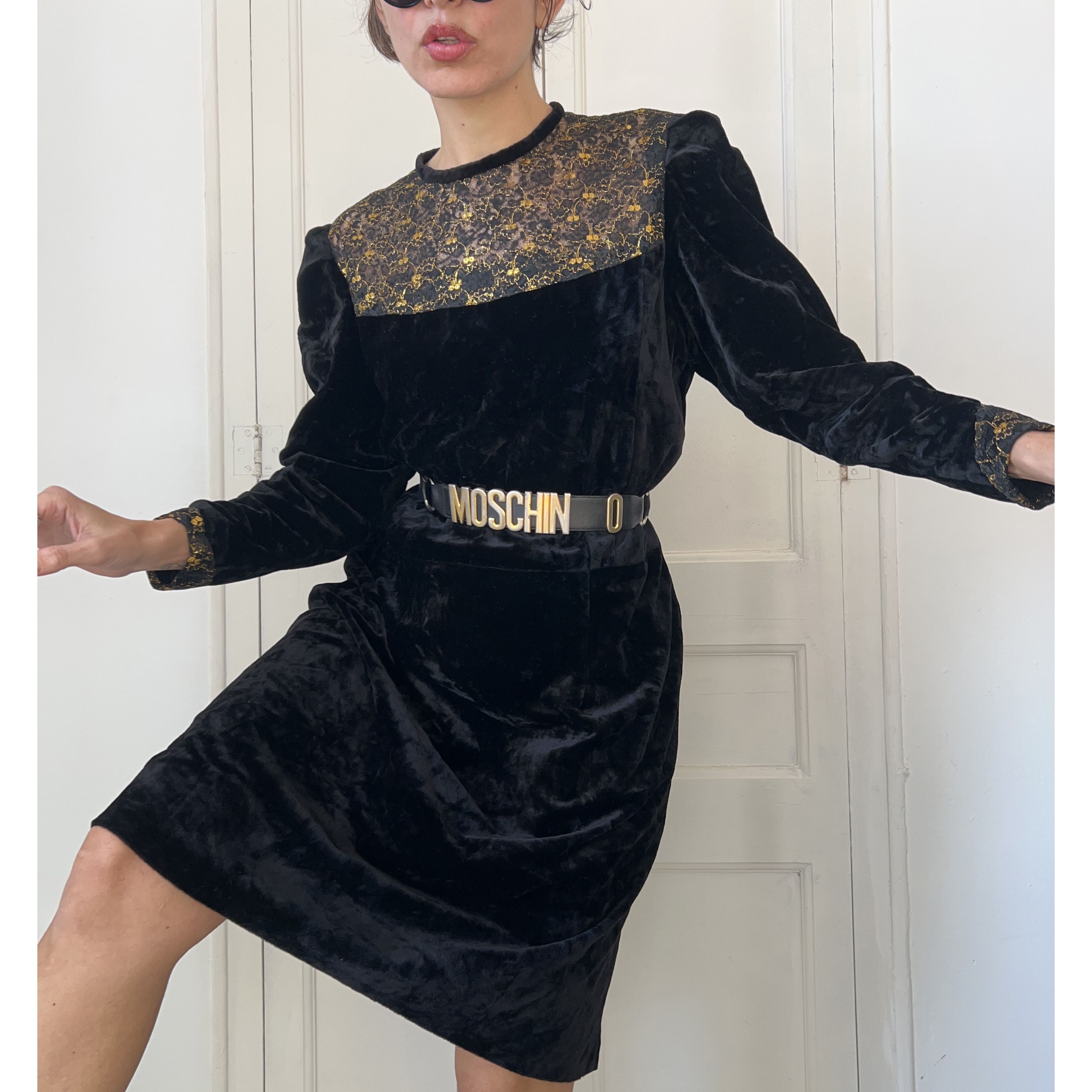 Vintage Vintage 90s Black Velvet Dress Size L / US 10 / IT 46 - 3 Thumbnail