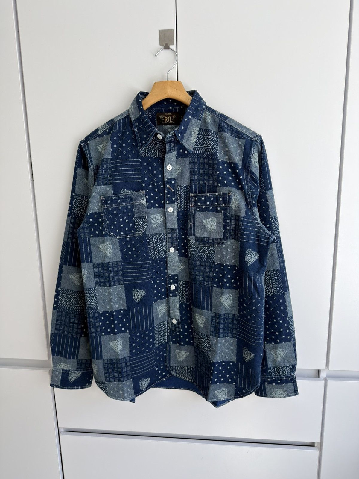 RRL Ralph Lauren RRL Double RL Ralph Lauren Denim Patch Work Shirt Blue Size US L / EU 52-54 / 3 - 1 Thumbnail