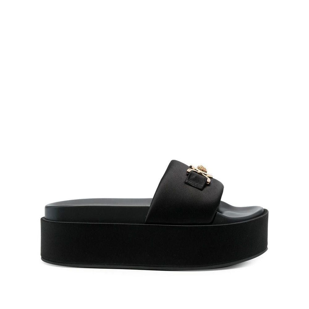 VERSACE BLACK LOGO RASO LEATHER SANDAL SIZE 39