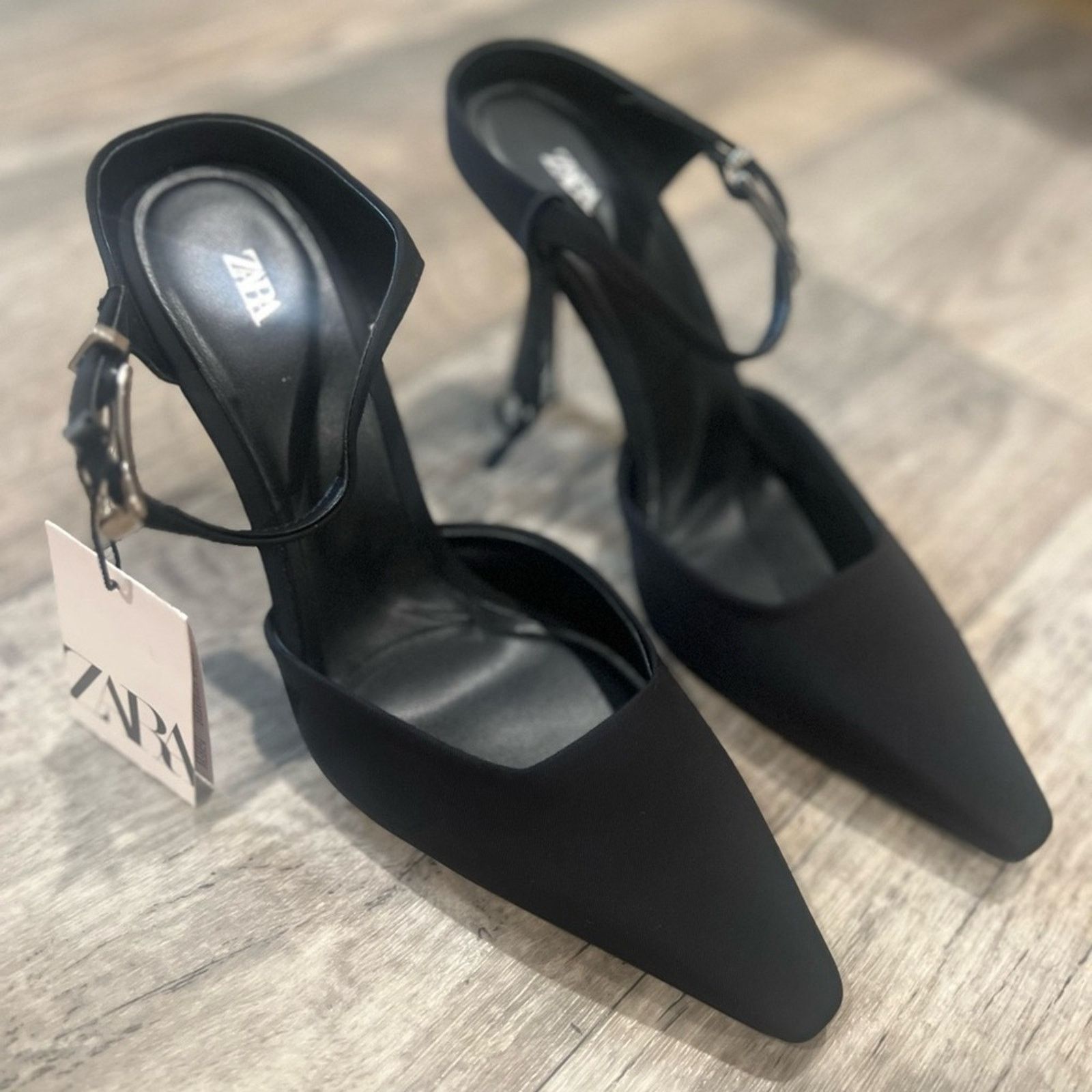 Zara ZARA Minimalist Black Slingback Mule Heels Pointed Toe NWT Size US 8 / IT 38 - 17 Thumbnail