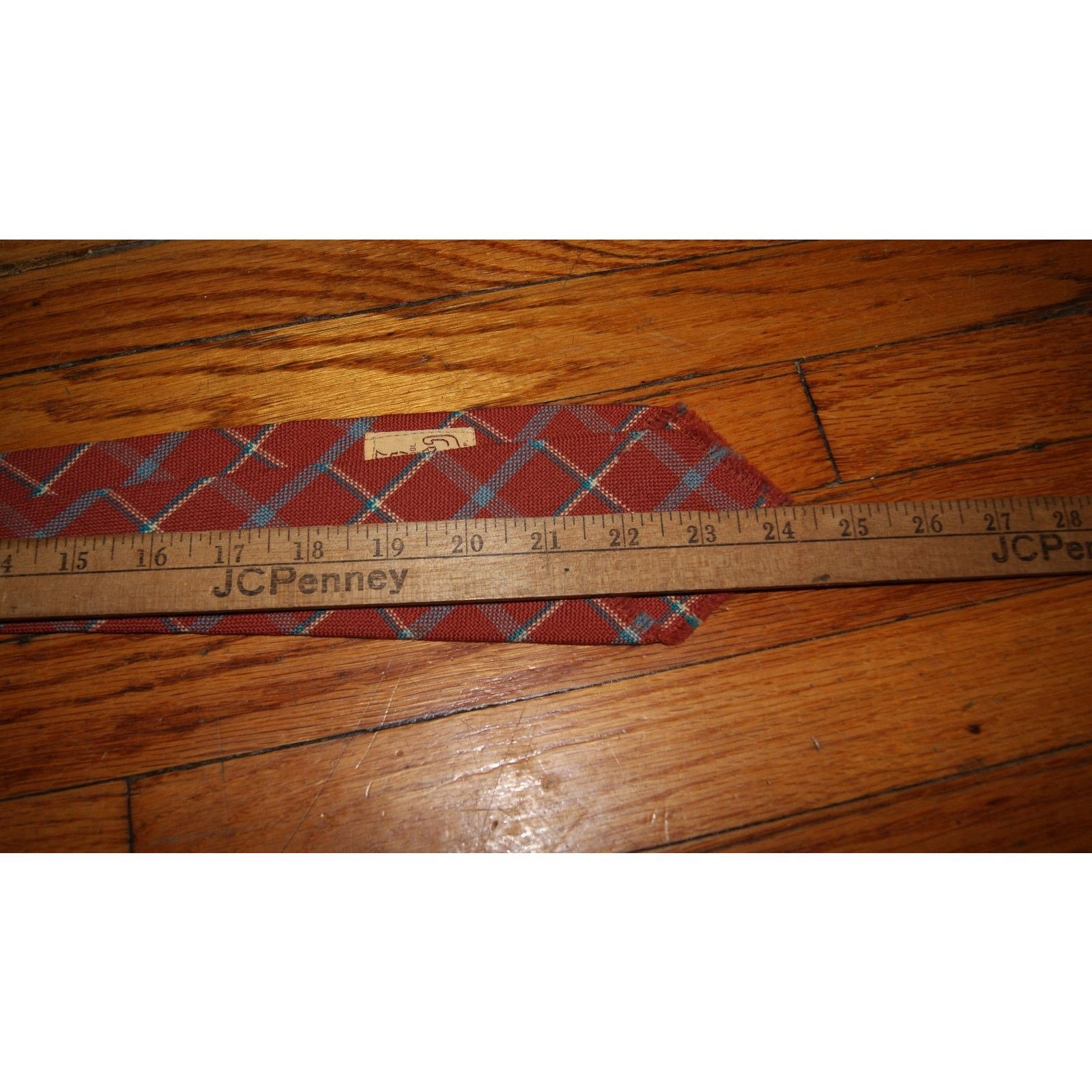 Vintage 1930s VTG TARTAN WOOL TIE CAPE COD Orange Blue Ivory Plaid Size ONE SIZE - 9 Thumbnail