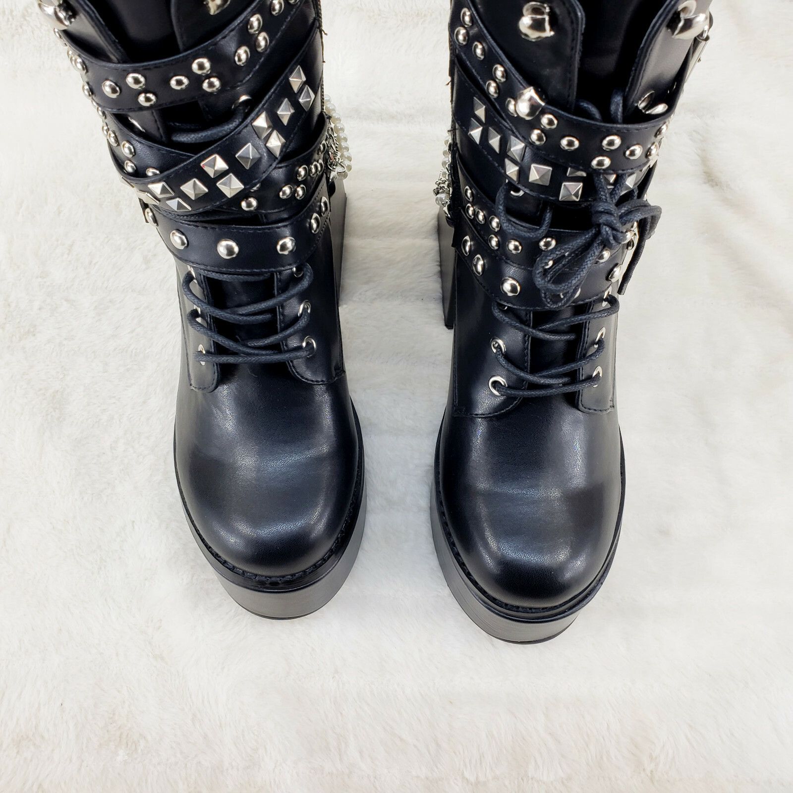 Ocho Black Ice Multipile Strap Platform Chunky Block Heel An