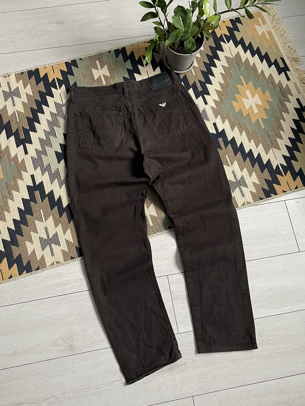 Armani Vintage Armani Metal Logo Brown Denim Pants Size US 36 / EU 52 - 2 Thumbnail