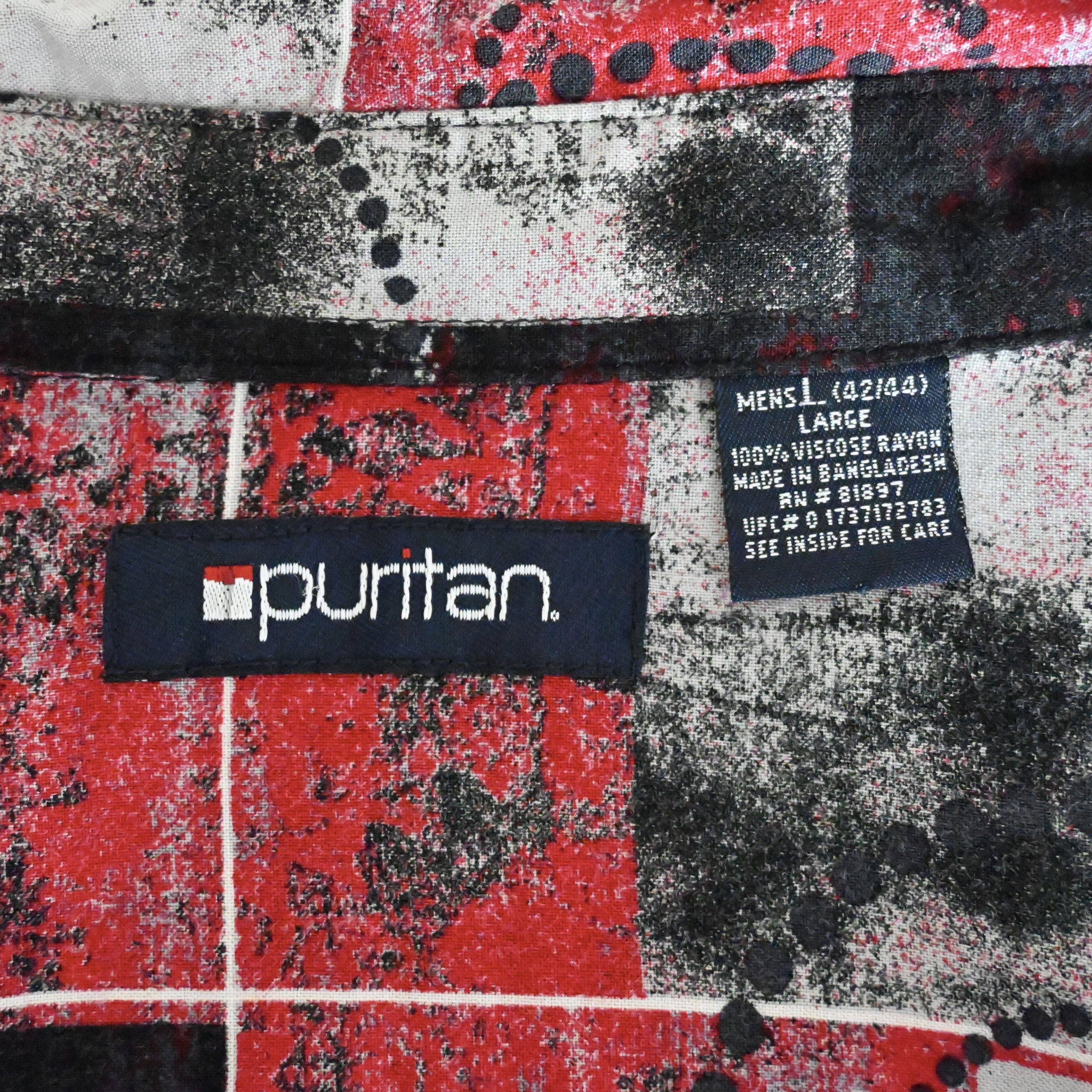Puritan VTG 90s Puritan geometric pattern rayon shirt, Bulls color Size US L / EU 52-54 / 3 - 10 Thumbnail