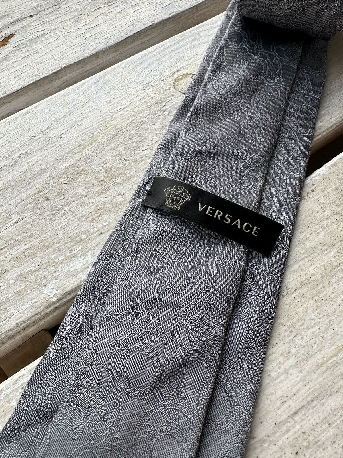 Versace 🚨 Vintage VERSACE tie style monogram old money luxury GRAY Size ONE SIZE - 3 Thumbnail