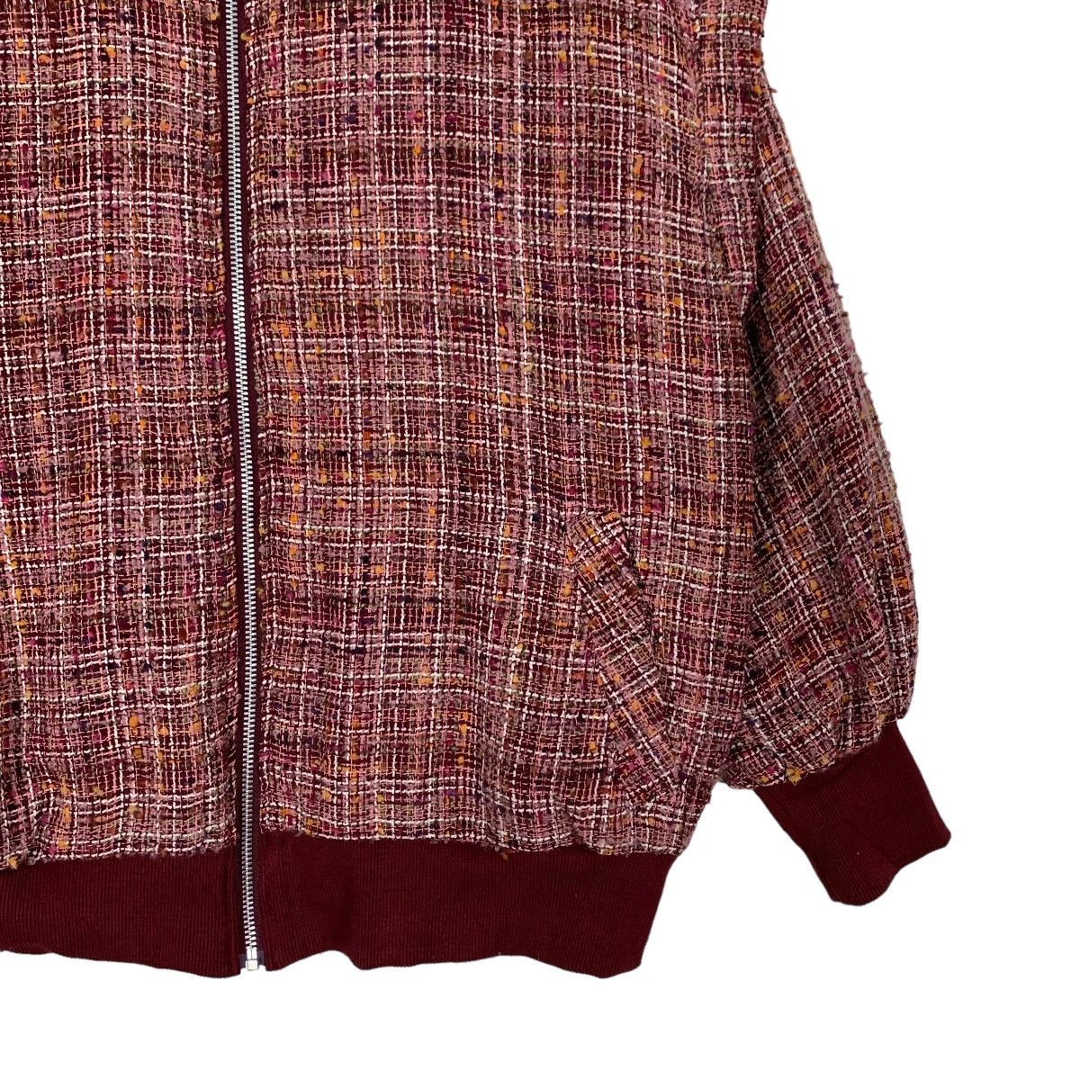 Japanese Brand ELENCARE DUE Red Tweed Bomber Jacket #1113-C51 Size US M / EU 48-50 / 2 - 4 Thumbnail