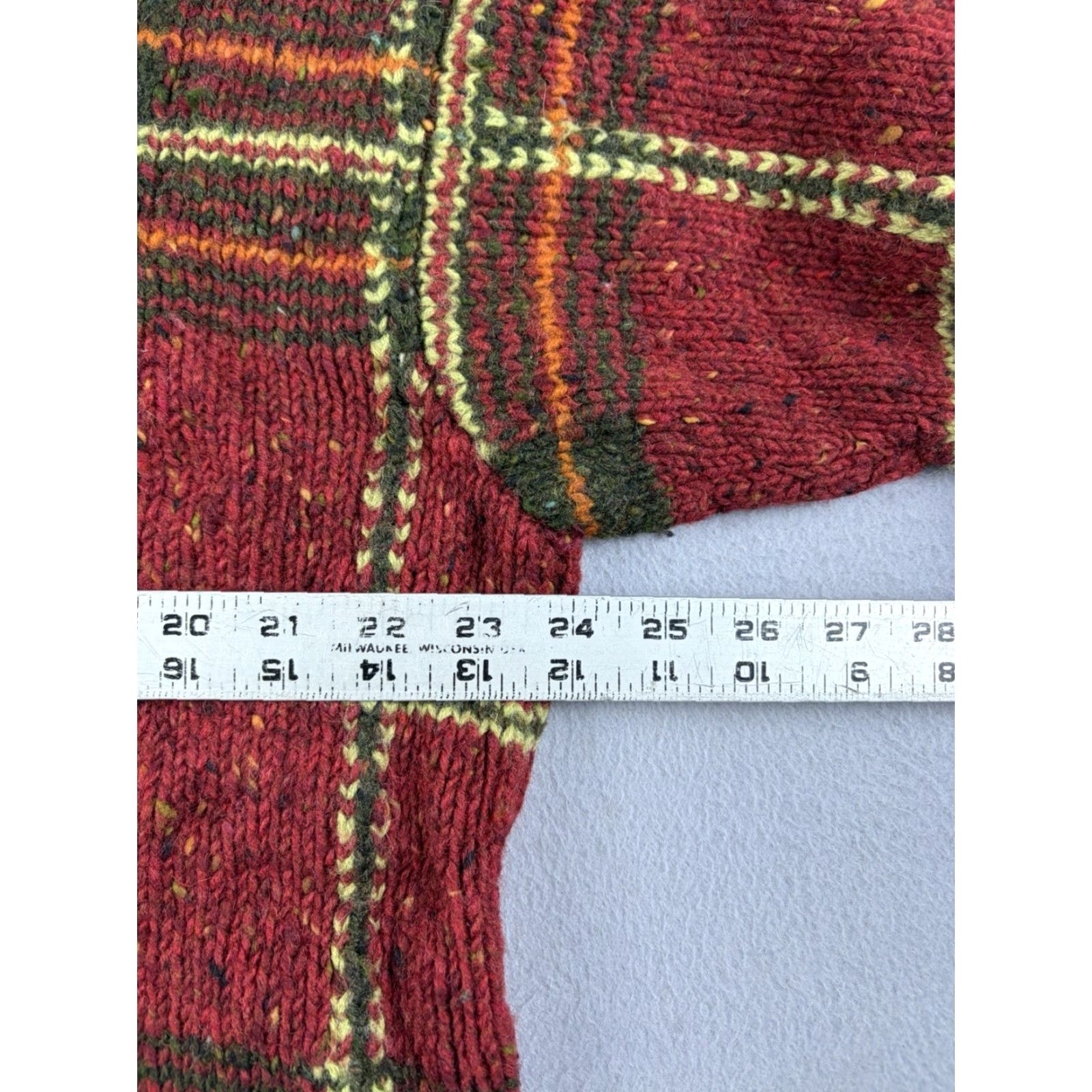 Lauren Ralph Lauren Sweater Knit Chunky Plaid Wool Mock Neck Adult Large Red Mens