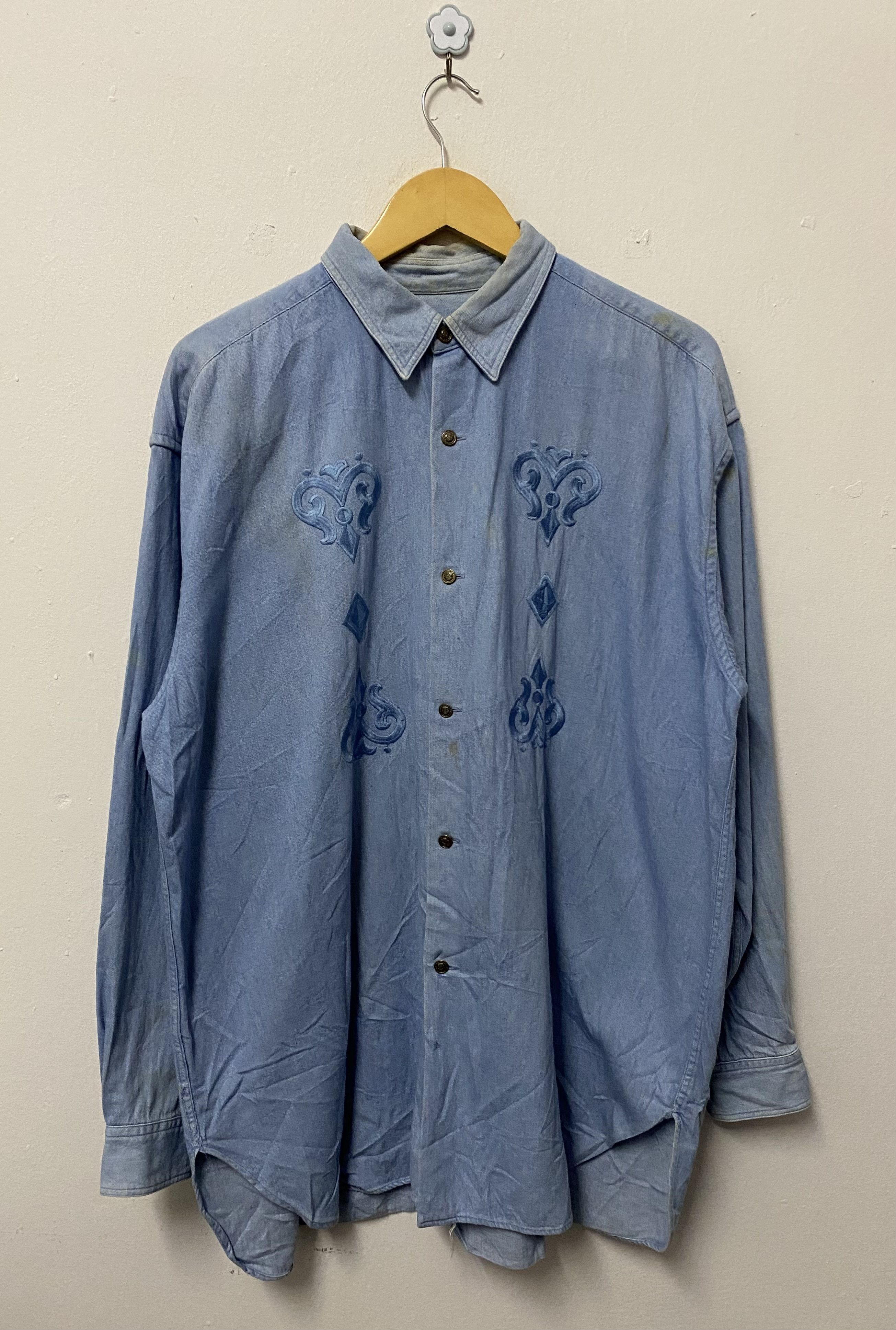 Melrose Vintage Men Melrose Pattern Embroidery Chambray Shirts Size US L / EU 52-54 / 3 - 1 Thumbnail