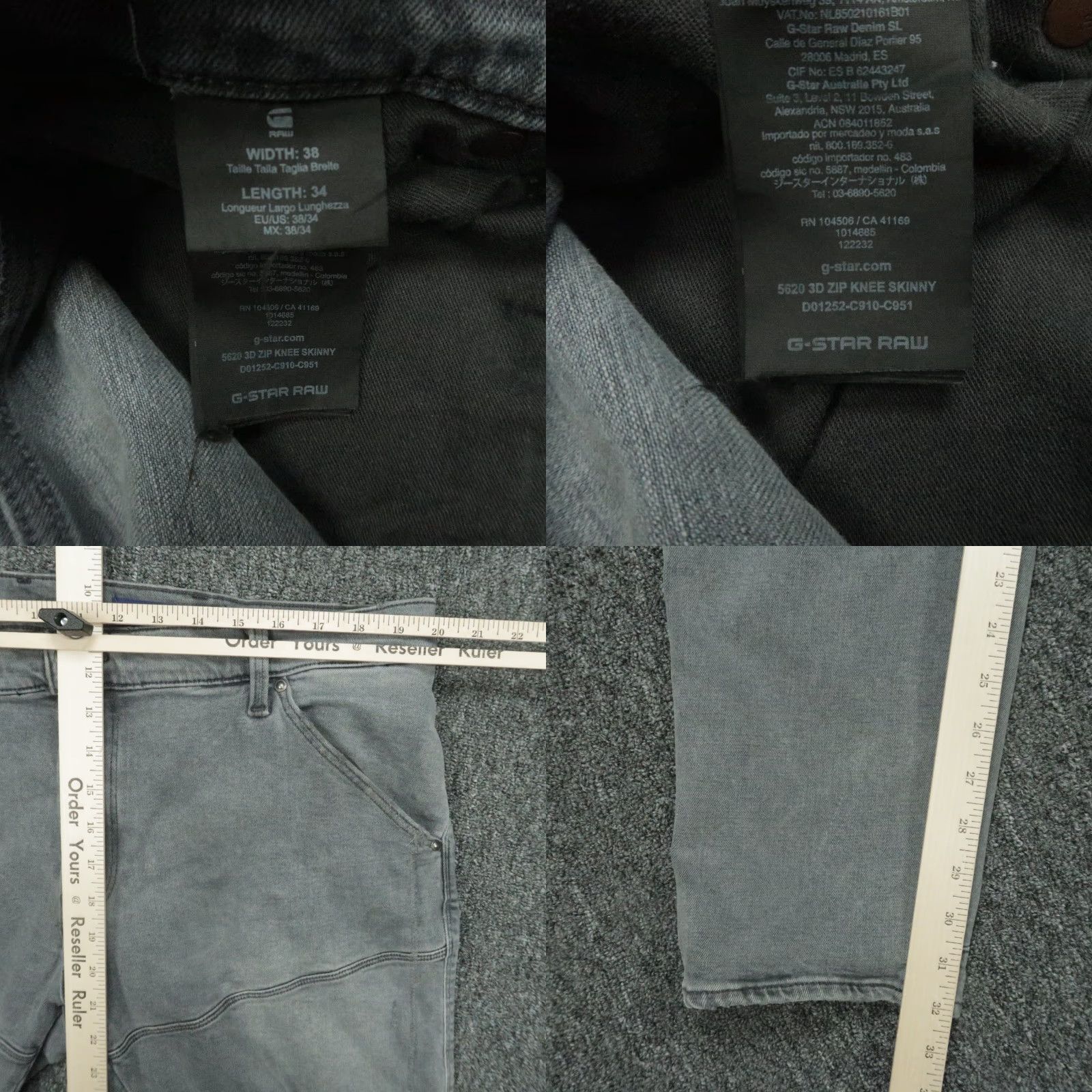G-Star G Star Jeans Mens 38x32 Gray 5-Pocket Slim Denim Cotton 3D Zip Knee Arc Vintage: No Mens Size US 38 / EU 54 - 8 Thumbnail