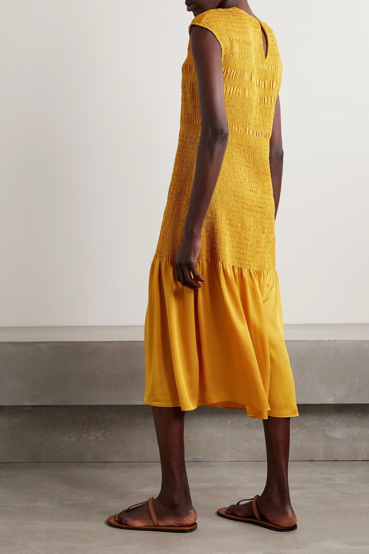Lafayette 148 LAFAYETTE 148 Shirred crepe midi dress Saffron XL MSRP $1195 Size XL / US 12-14 / IT 48-50 - 3 Thumbnail