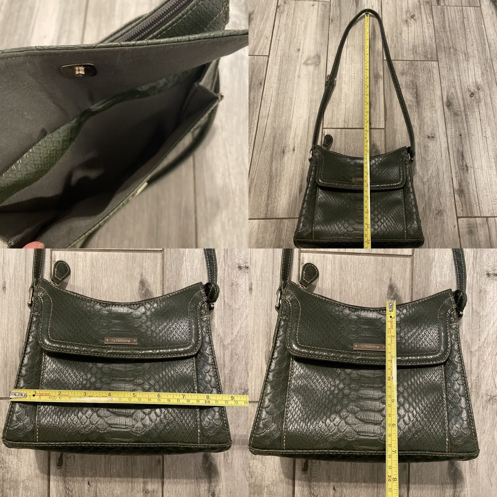 Liz Claiborne VINTAGE Liz Claiborne Satchel/Top Handle Bag Green Faux Leather Croc Embossed Small Womens Purse Size ONE SIZE - 8 Thumbnail