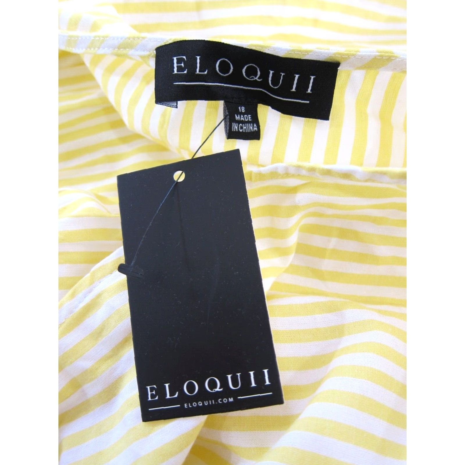 Vintage Eloquii Blouse NWT 100% Cotton Yellow White Stripe Boxy Tunic Lagenlook 18 Women Short Sleeve High Neck Shirt Womens Size XXL / US 16-18 / IT 52-54 - 3 Thumbnail