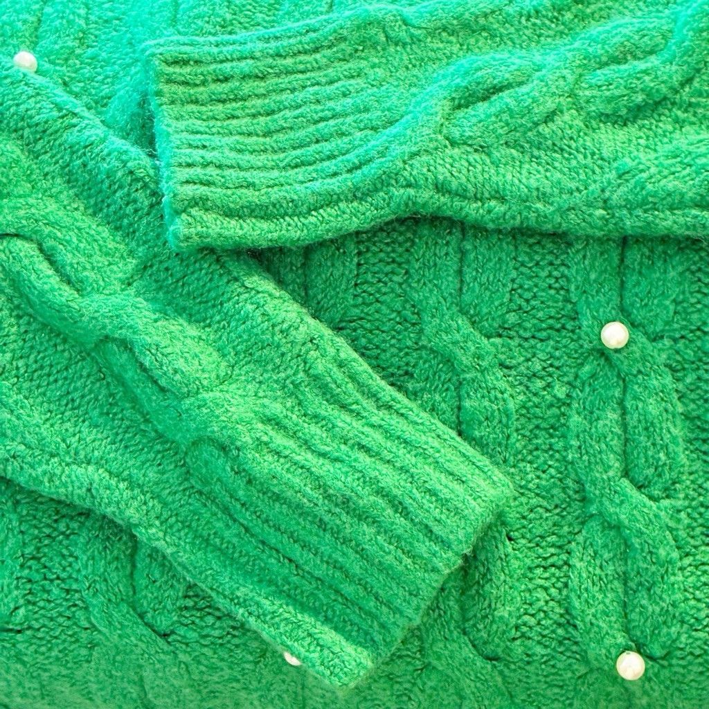 Other Skies are Blue Green Cable Knit Pearl Embellished Sweater XS Size XS / US 0-2 / IT 36-38 - 16 Thumbnail