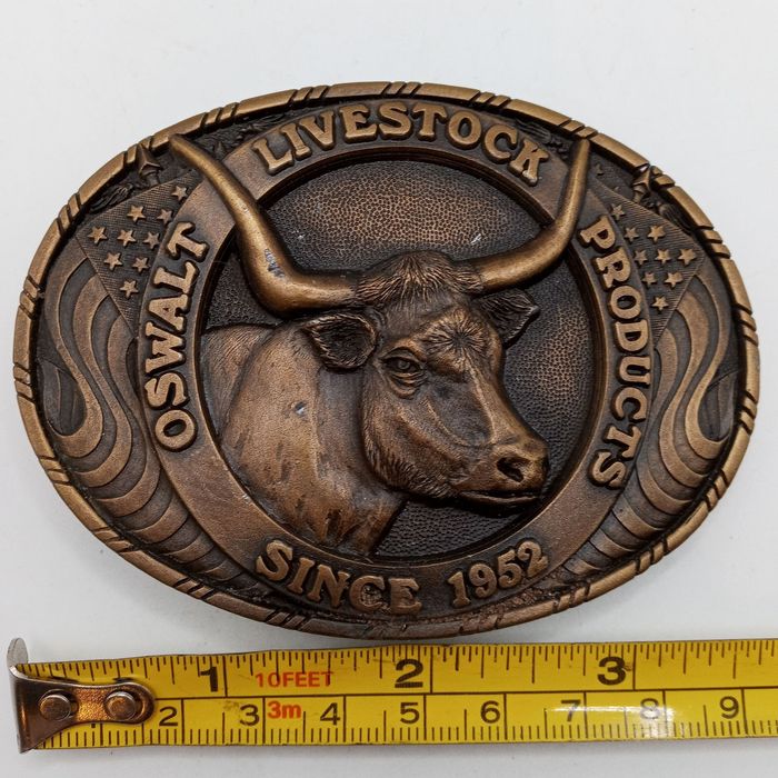 Vintage Oswalt Livestock Products Belt Buckle Longhorn Cow Cattle Grailed