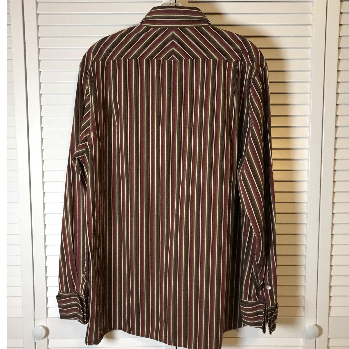Perry Ellis Perry Ellis Brown Striped Collared Long-Sleeve Mens Shirt L Size US L / EU 52-54 / 3 - 2 Thumbnail
