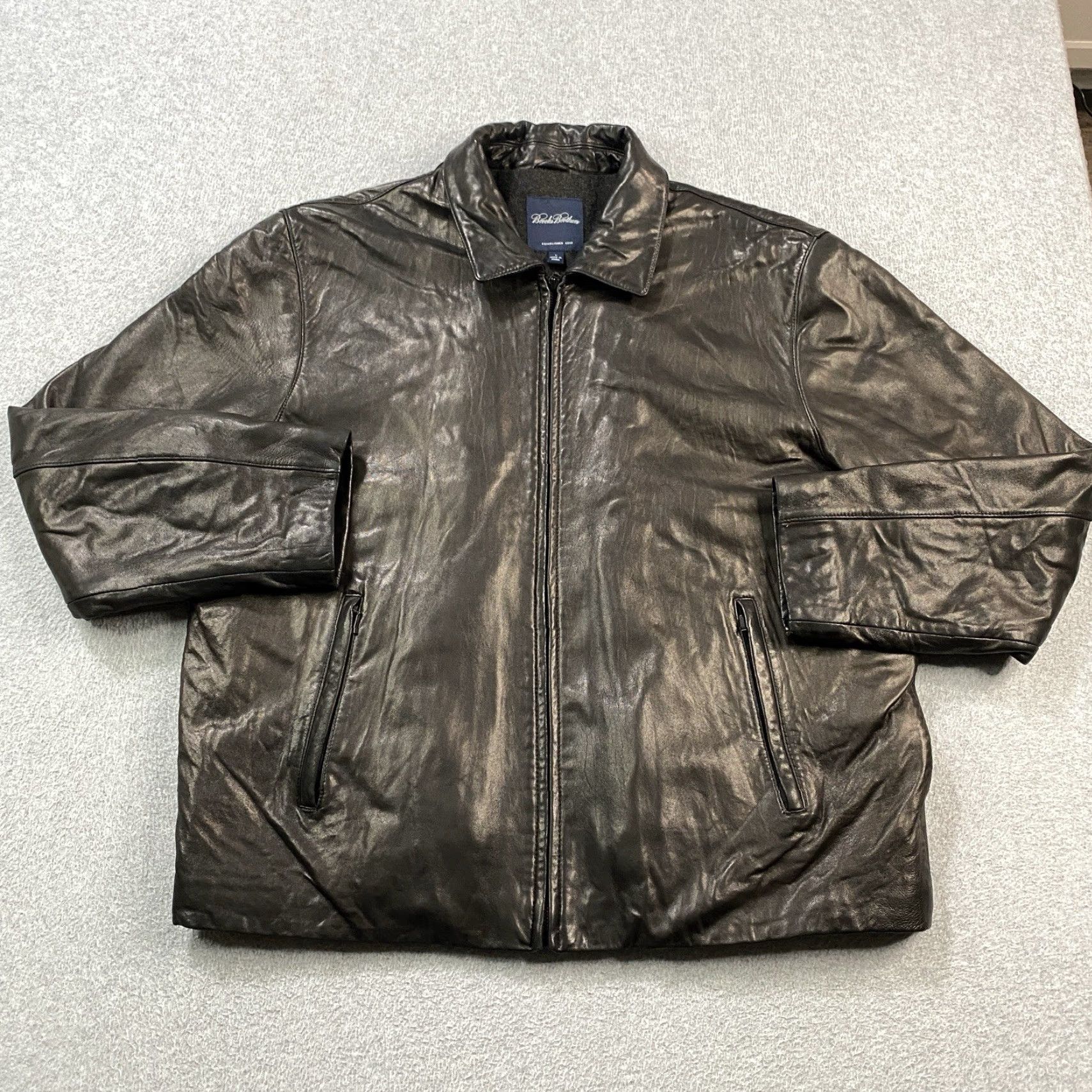 VINTAGE Brooks Brothers Leather Bomber Jacket Mens Large Brown