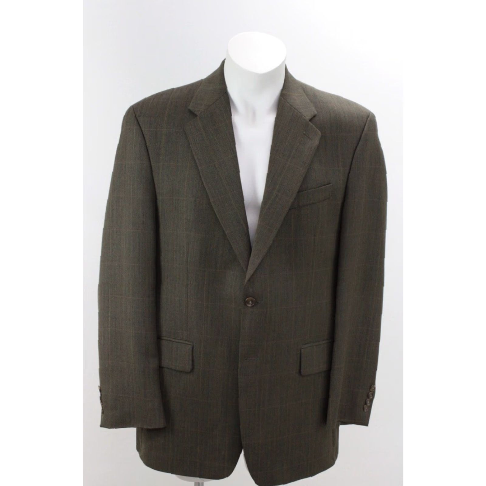 Ralph Lauren Chaps Ralph Lauren Blazer Men’s 42T Wool Green Windowpane Plaid Preppy Style Notch Lapel 2-Button Single-Breasted Regular Fit Size 42R - 6 Thumbnail