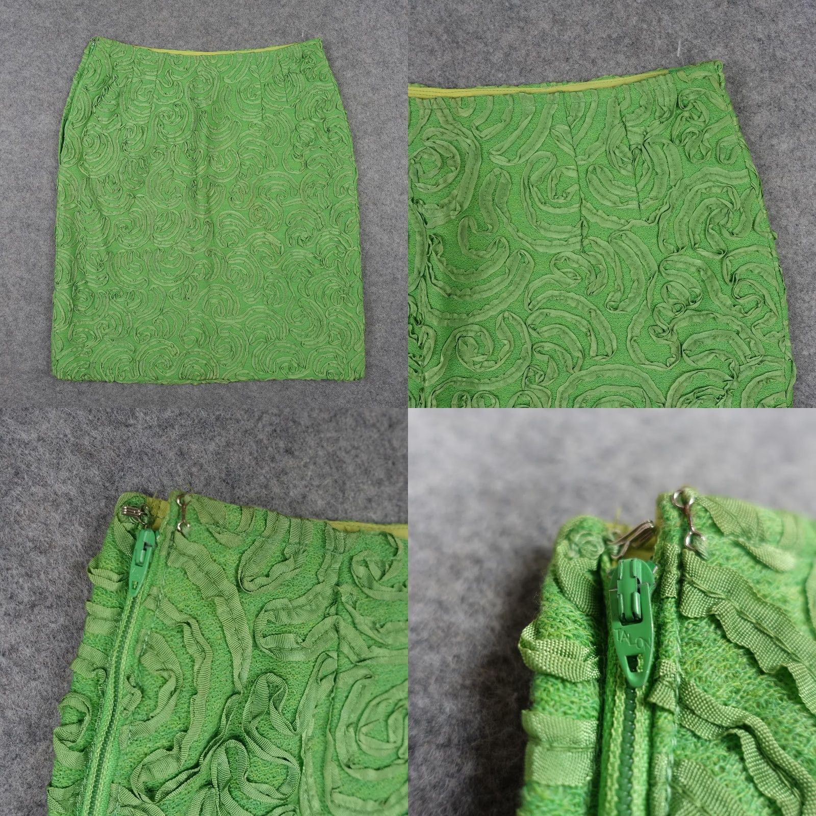 Vintage VINTAGE Sophisticated Miss Skirt Womens 14 Green Floral Applique Ruffle Pencil Mole? Size 36" / US 14 / IT 50 - 8 Thumbnail