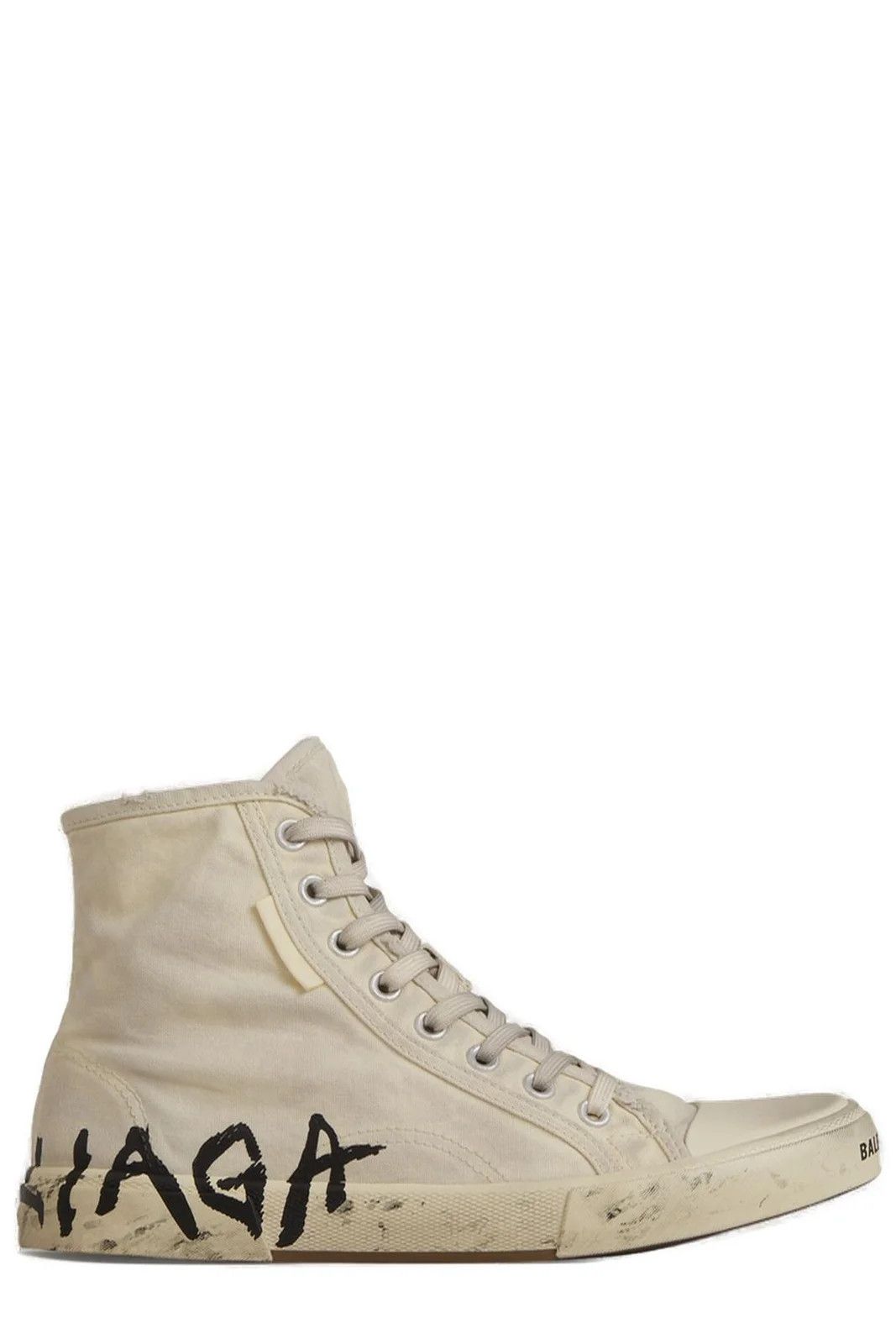 Paris High Top Dirty Effect Graffiti Sneaker in White