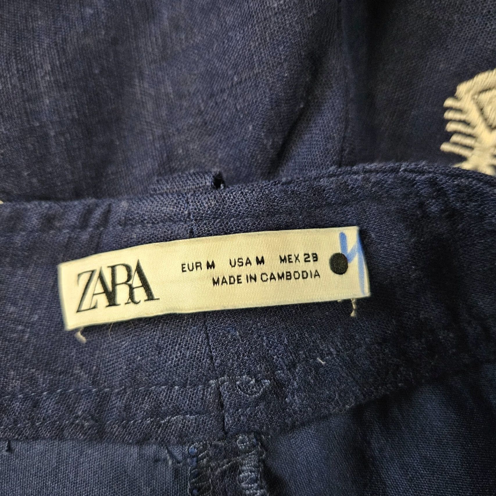 Zara Zara Womens Embroidered Culotte Pants Sz Medium Blue White Linen Blend Size 32" / US 10 / IT 46 - 7 Thumbnail