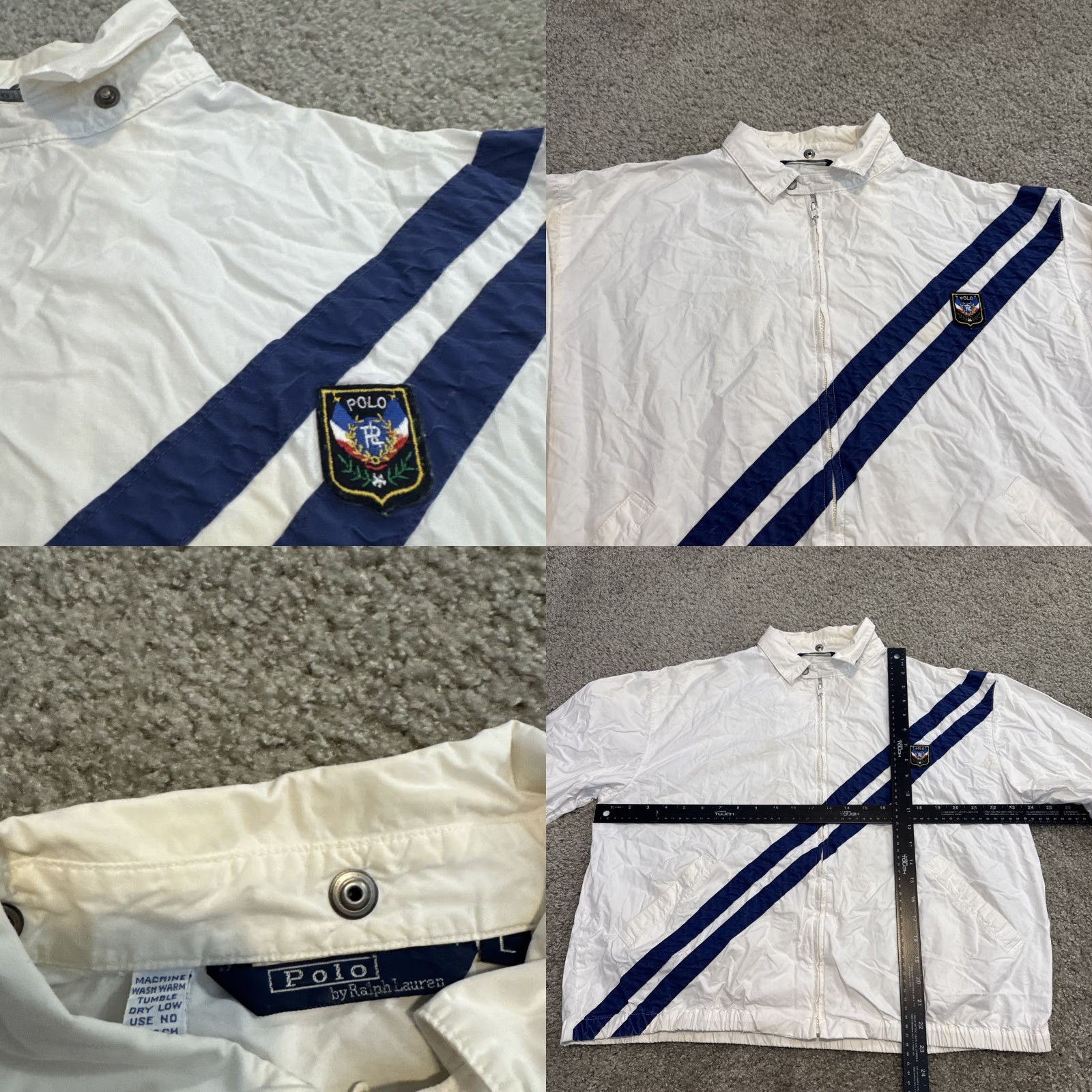 Polo Ralph Lauren VINTAGE Polo Ralph Lauren Lightweight Cotton White Navy Jacket Hooded Crest L Unisex Adults Windbreaker Mens/ Womens Size US L / EU 52-54 / 3 - 8 Thumbnail