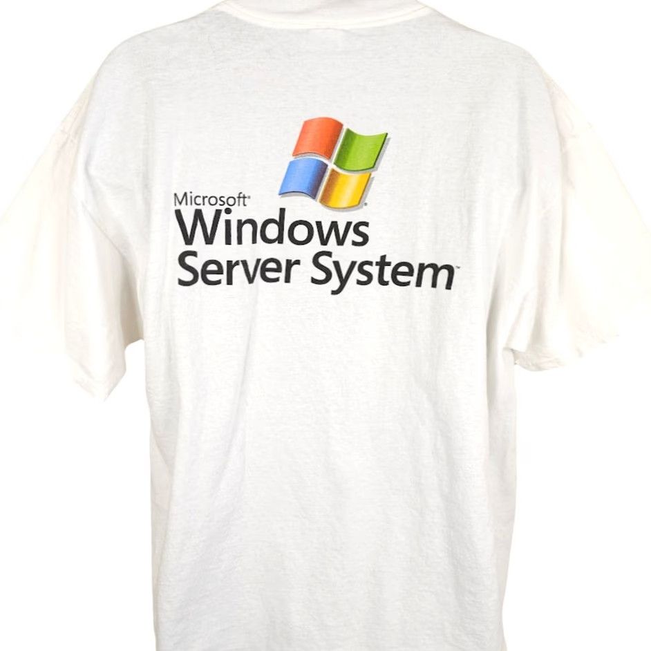 Delta VINTAGE Microsoft T Shirt Mens XL White Crew Neck Short Sleeve Desktop Computers Tech 2005 MMS Windows Server System Men Size US XL / EU 56 / 4 - 4 Thumbnail