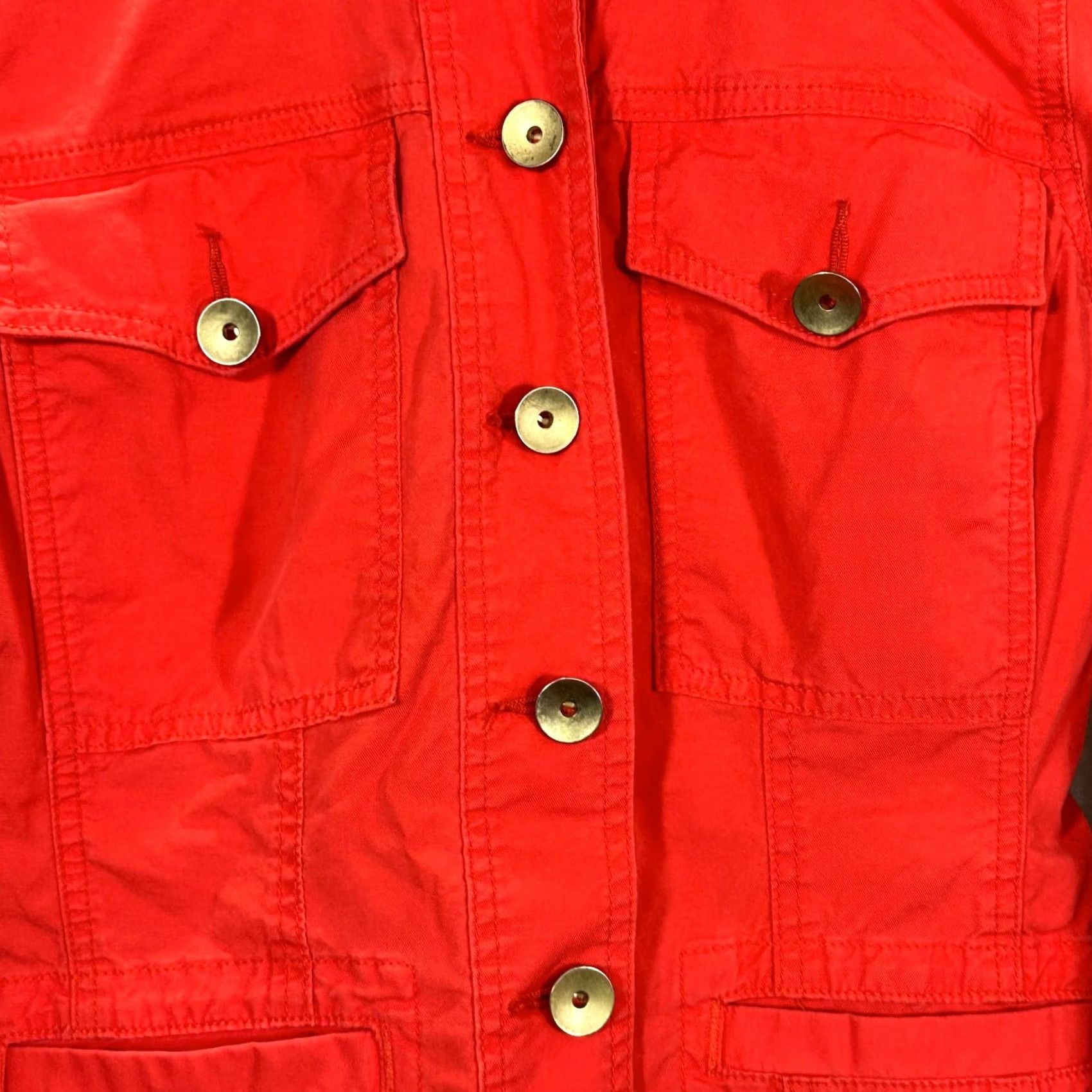 Vintage CAbi 727 Jacket Womens XS Taylor Utility Ruffle Back Button Lobster Red Pockets Jacket Size XS / US 0-2 / IT 36-38 - 3 Thumbnail
