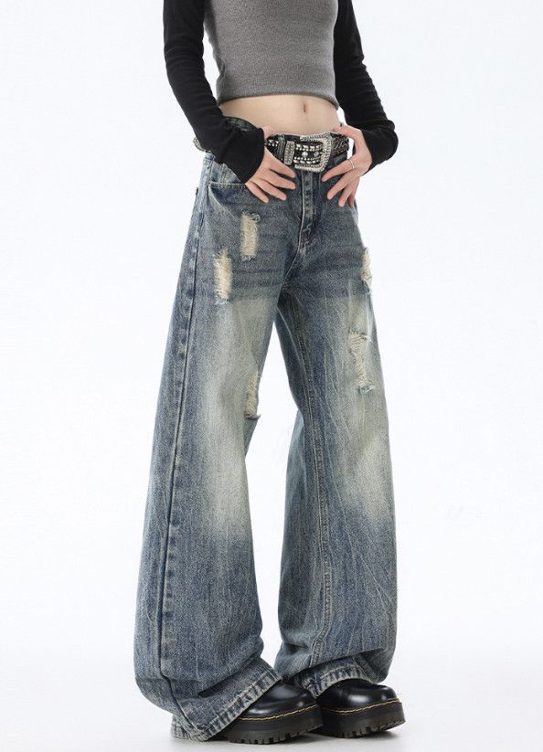 Vintage American retro loose wide-leg ripped jeans Size US 32 / EU 48 - 2 Thumbnail