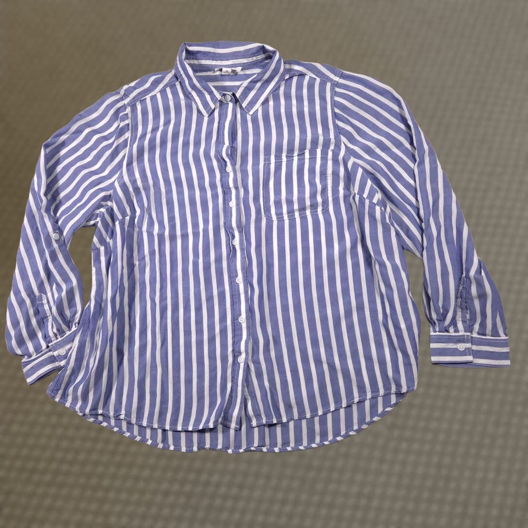 Vintage Beachlunchlounge Shirt Womens 2X Blue White Stripe Button Front Viscose Top Size XXL / US 16-18 / IT 52-54 - 1 Thumbnail