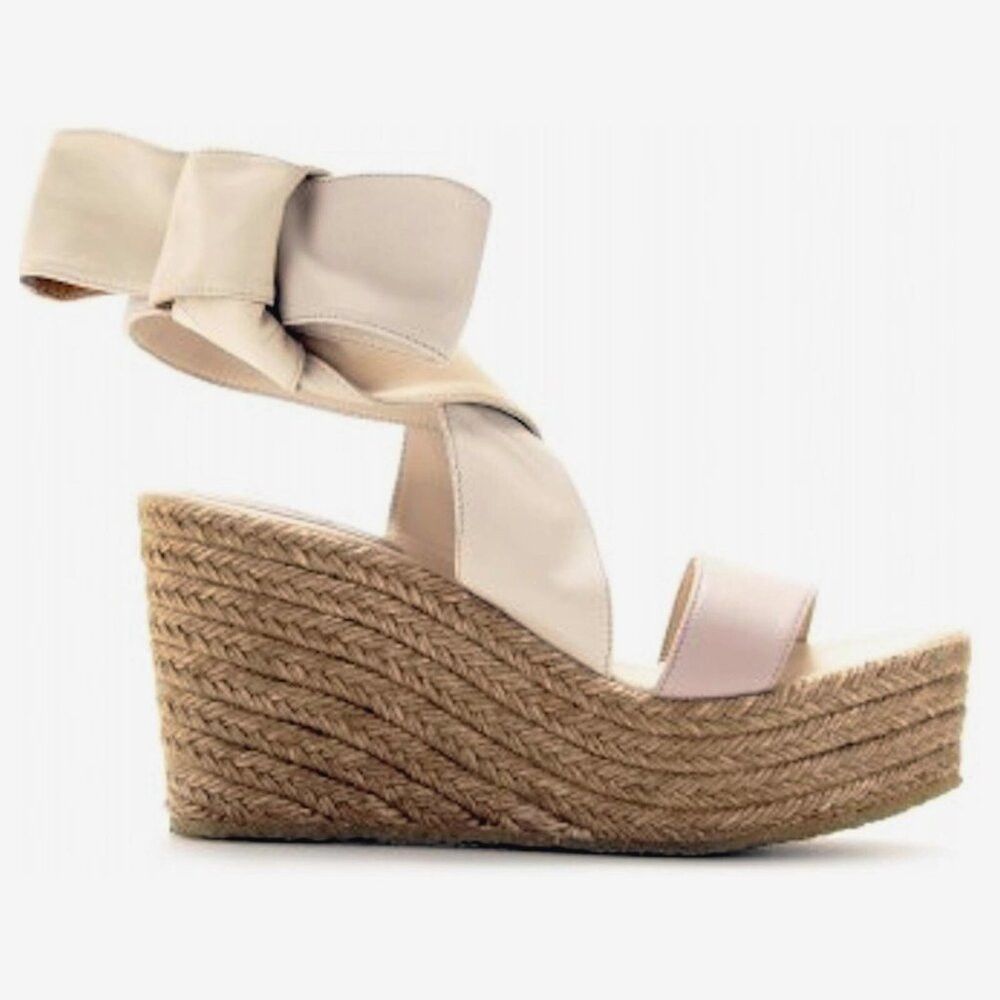 Chloe Leather Platform Ankle Wrap Wedge Espadrilles 37 Us 7 Shoes in White, Women's