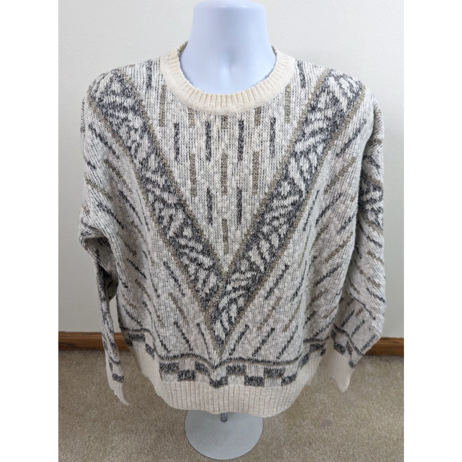 London Fog VINTAGE London Fog Sweater Geometric Mens Size L Crewneck Knit White 80s Seasonal Fall Winter Spring Casual Mens Size US L / EU 52-54 / 3 - 2 Thumbnail