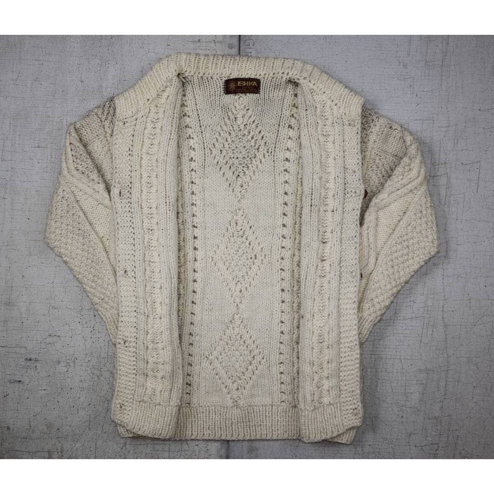 Vintage Artesanias Ishka Sweater Womens OS Ivory Wool Fisherman Size ONE SIZE - 4 Thumbnail