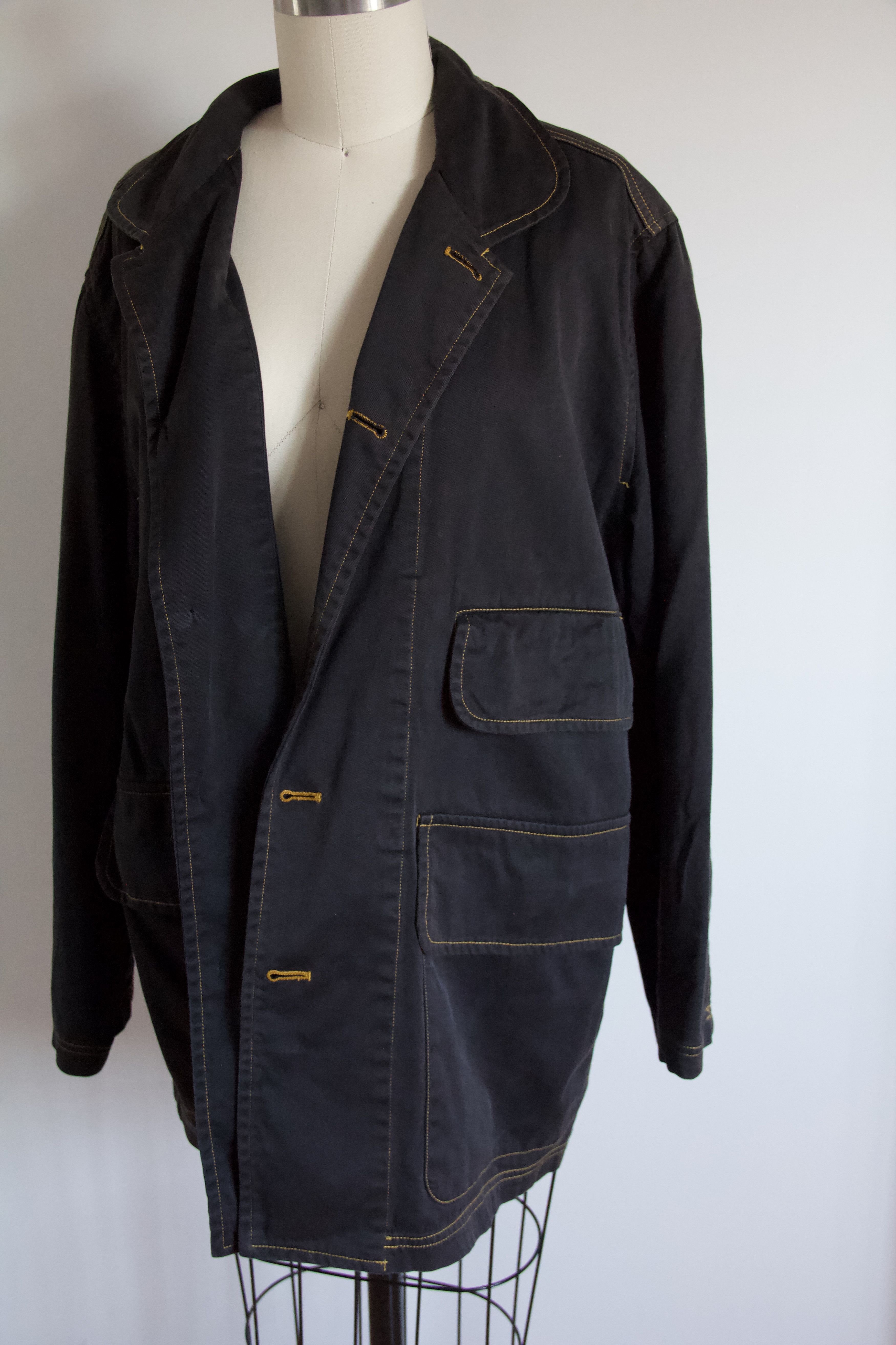 image of Hai Sporting (Issey Miyake) Vintage Cotton Chore Jacket in Black Orange, Men's (Size Medium)
