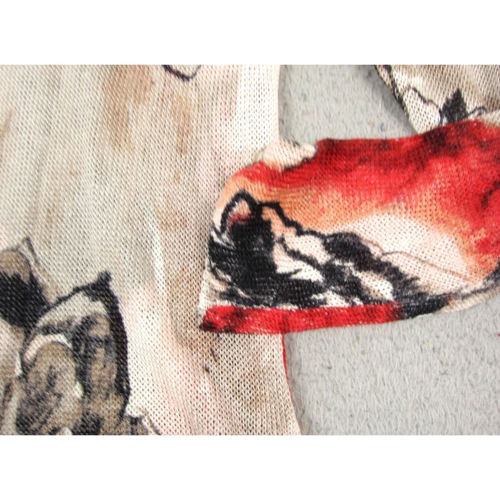 Vintage ZOZO Cardigan Womens Large Beige Red Knit Sheer Floral Linen Viscose Button Up Size L / US 10 / IT 46 - 4 Thumbnail