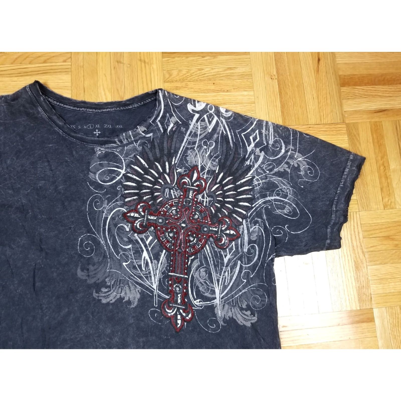 Vintage VINTAGE Y2K AFFILICTION GRUNGE WINGS T-SHIRT SZ LARGE Shirt Mens Gray Cotton Short Sleeve Round Neck USA Band Rock Retro 90s Size US L / EU 52-54 / 3 - 3 Thumbnail