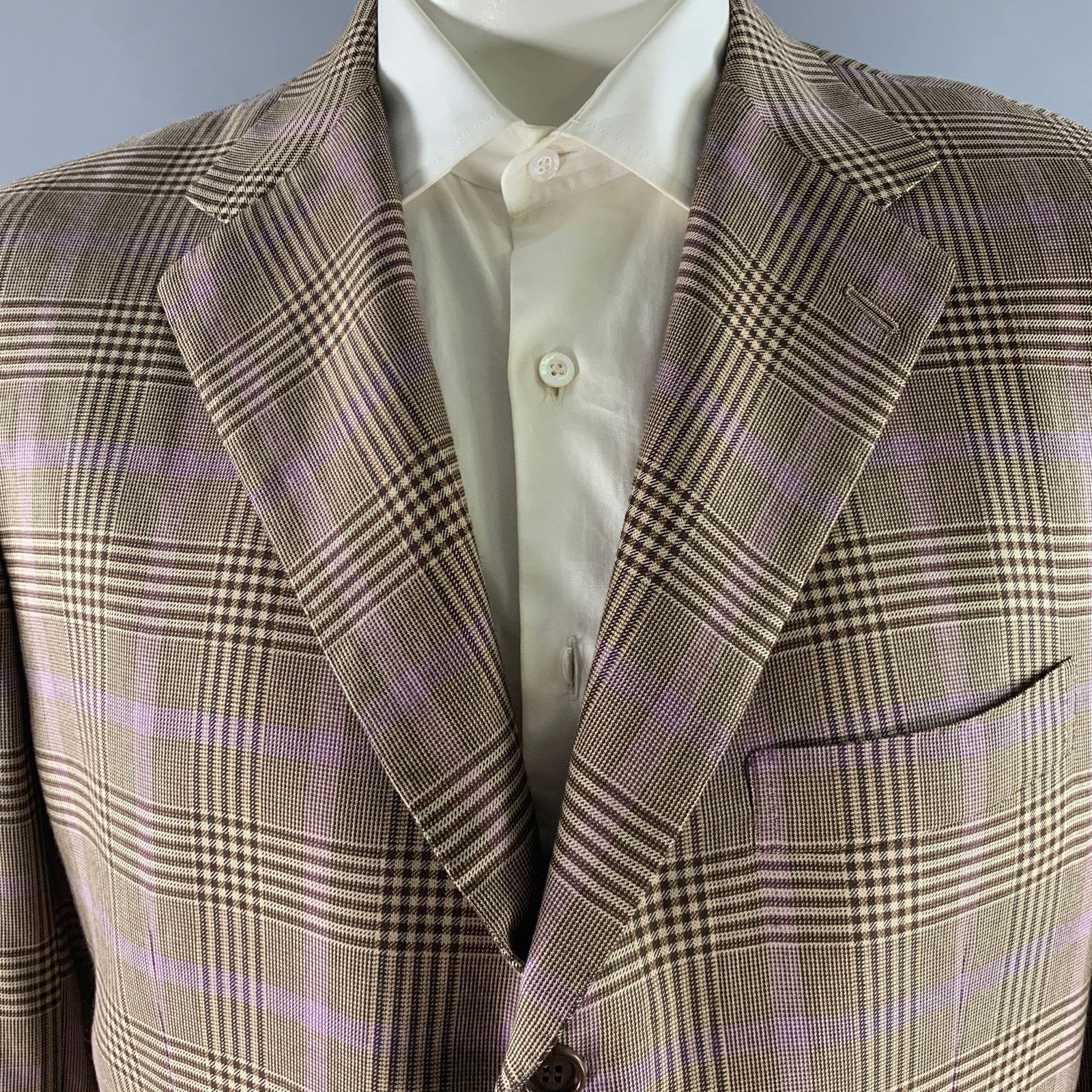Kiton KITON 48 Brown Purple Glen Check Notch Lapel Sport Coat Size 48R - 2 Thumbnail
