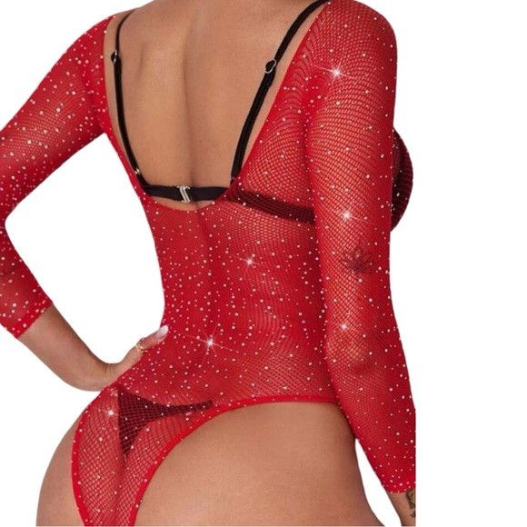 Other Women Red Bodysuit Hollow Out Bodystocking Without Underwear Size ONE SIZE - 4 Thumbnail