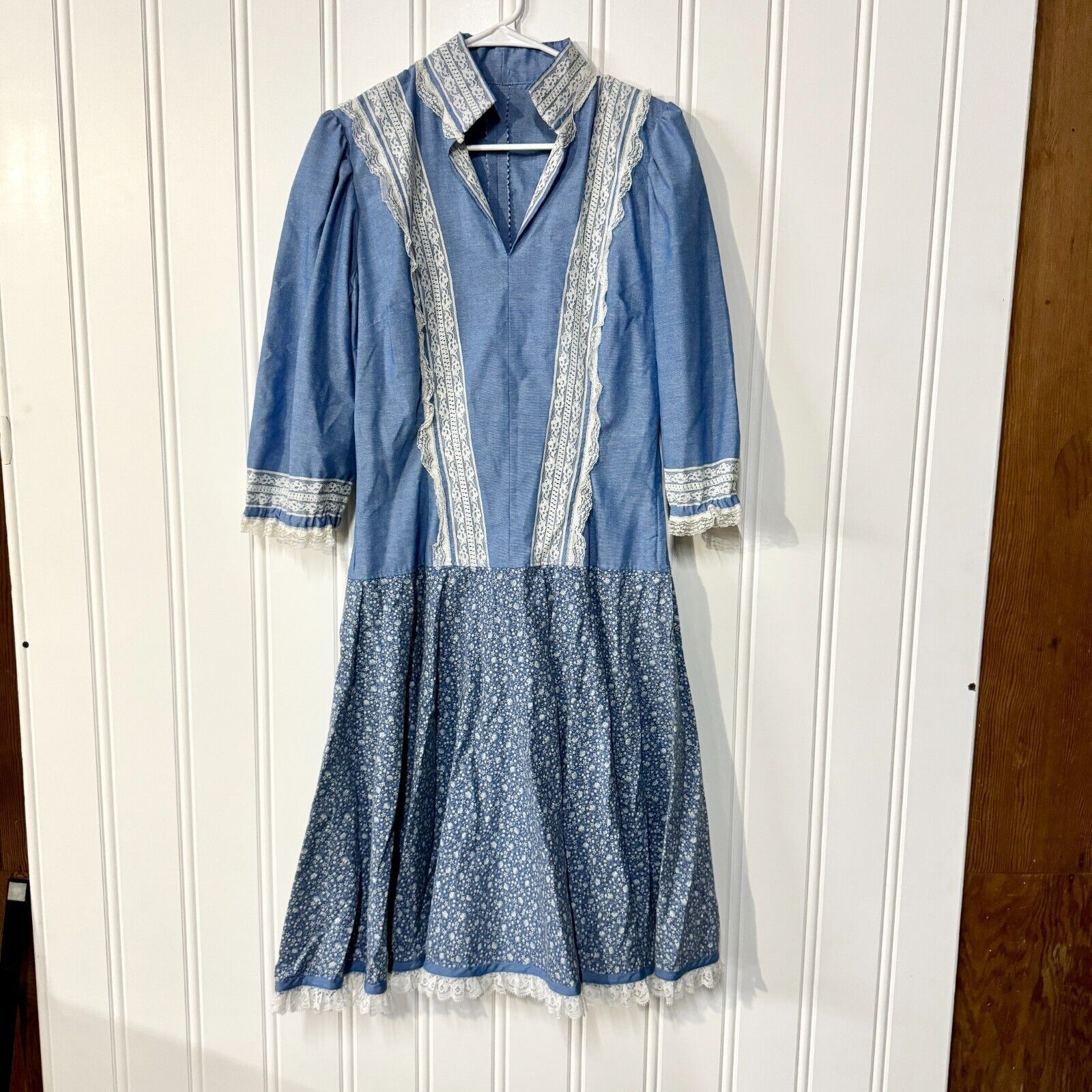 Vintage Handmade 70s Vintage Lace Collared Long Peplum Mini Dress Size M / US 6-8 / IT 42-44 - 12 Thumbnail