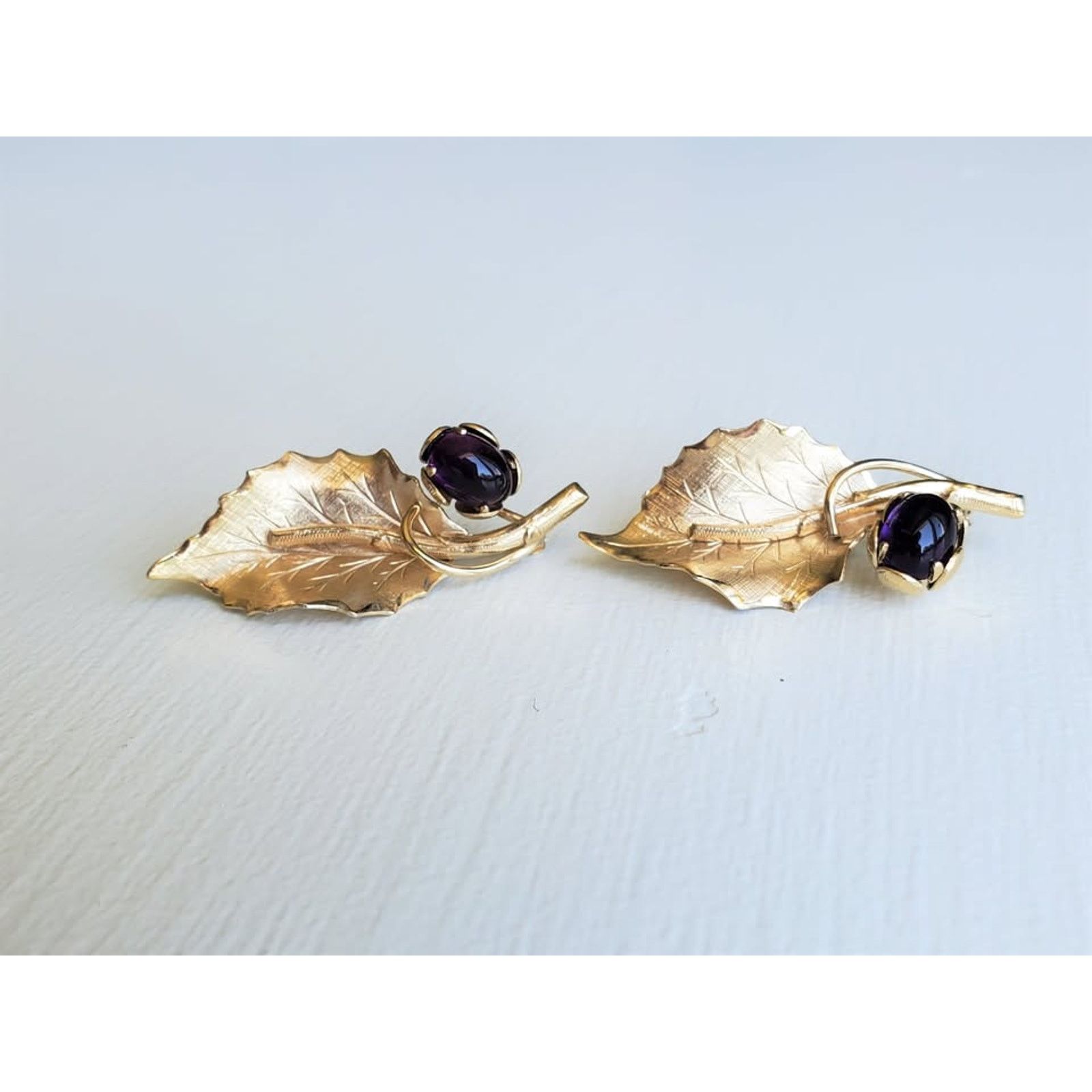 Vintage Amethyst Floral Gold-Fill Brooch Set – Made by Wells