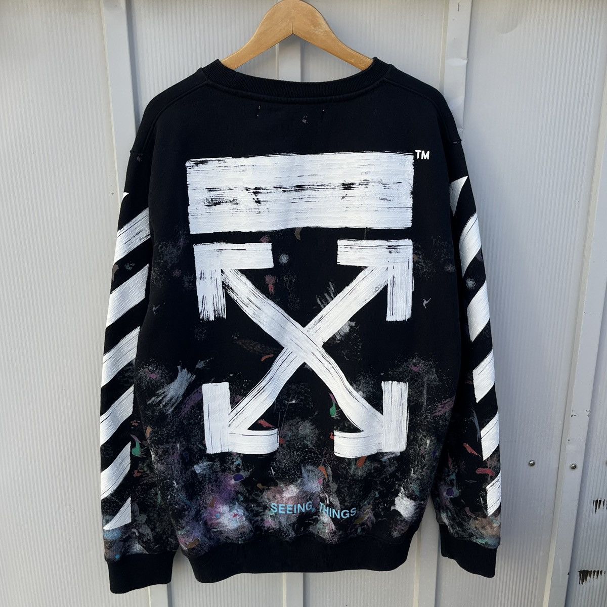Off-White 2021 Off White Galaxy Brushed ‘Seeing Things’ Crewneck Sz L Size US L / EU 52-54 / 3 - 9 Thumbnail