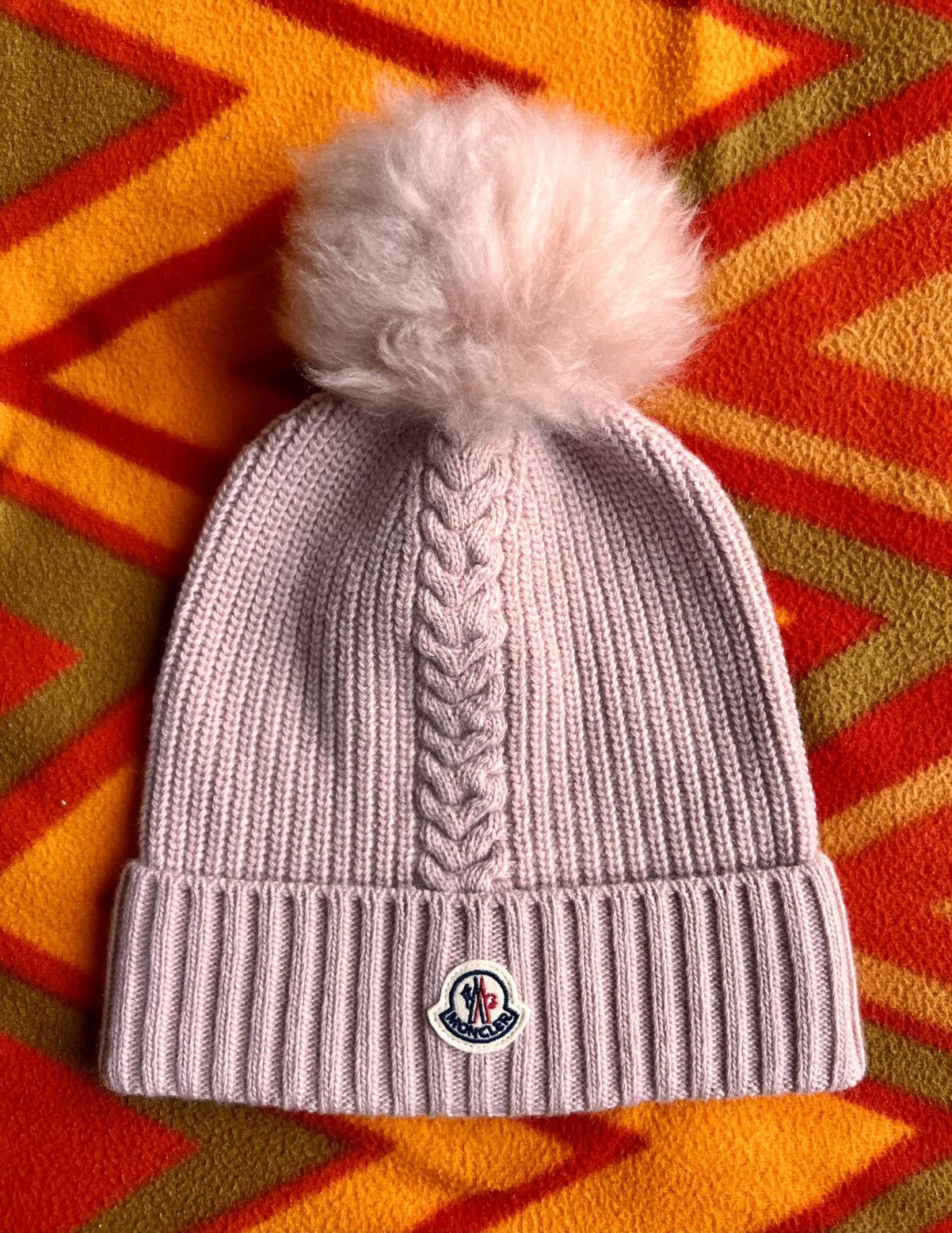 Moncler Moncler Berrett Tricot Mohair Pom Pom Beanie Pink braid wool Size ONE SIZE - 1 Thumbnail
