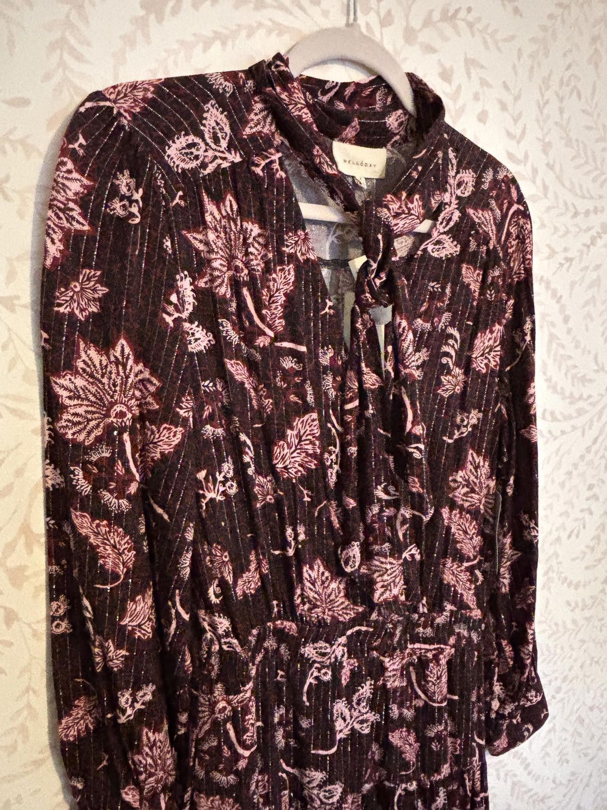 Nordstrom NWT Long Sleeve Floral Print Bow Lurex Dress Size M / US 6-8 / IT 42-44 - 2 Thumbnail