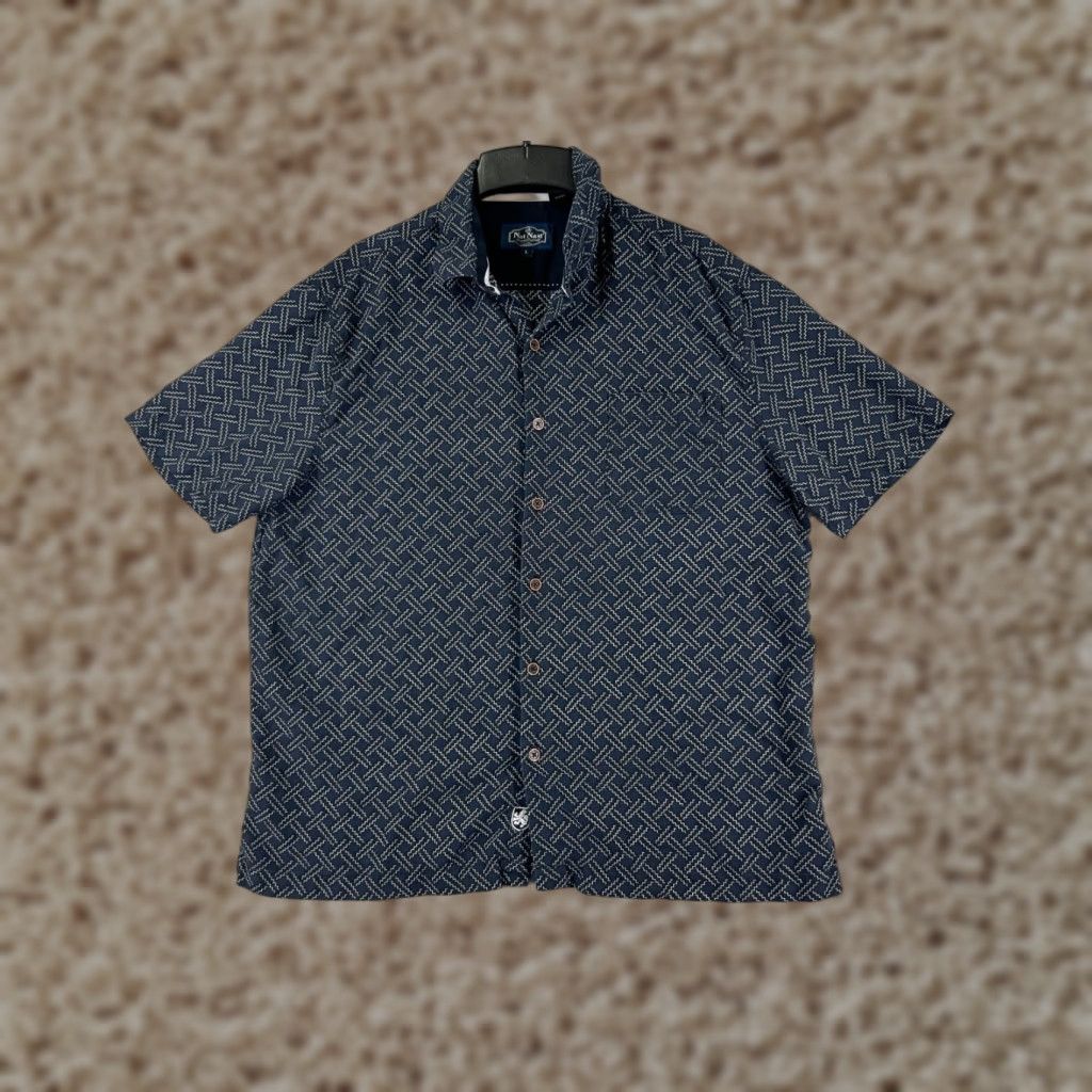 Nat Nast Shirt Adult Large Blue Silk Cotton Basketweave Button Up Camp Pocket