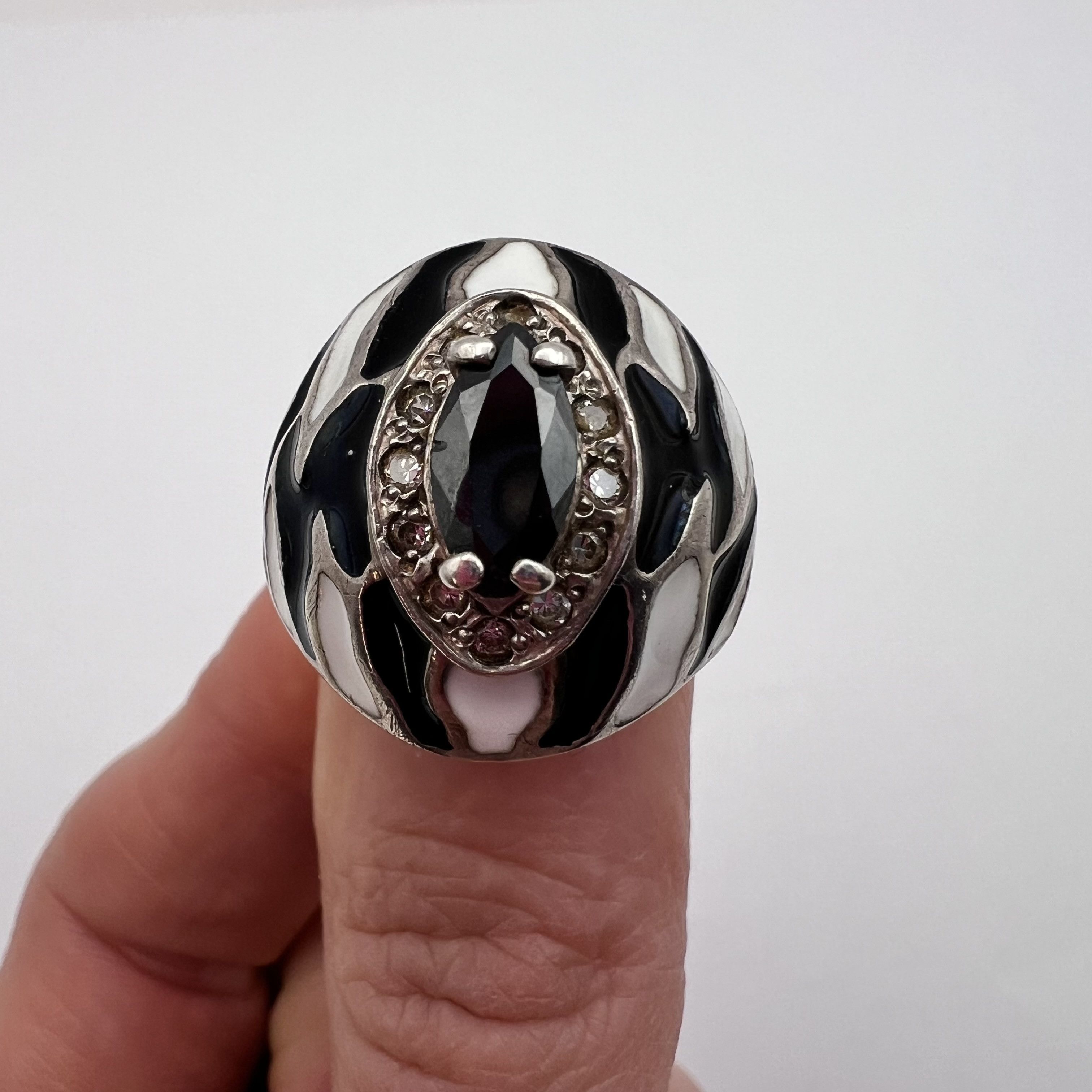 Vintage Vintage Ring Sterling Silver 925 Stone Cyanite Enamel S 9U Size ONE SIZE - 10 Thumbnail